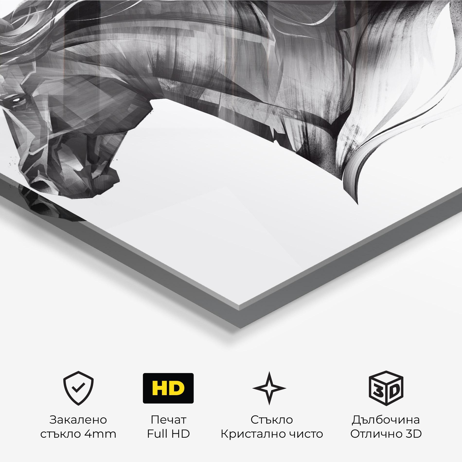 Стъклена картина Black Portrait Horse mockup 3