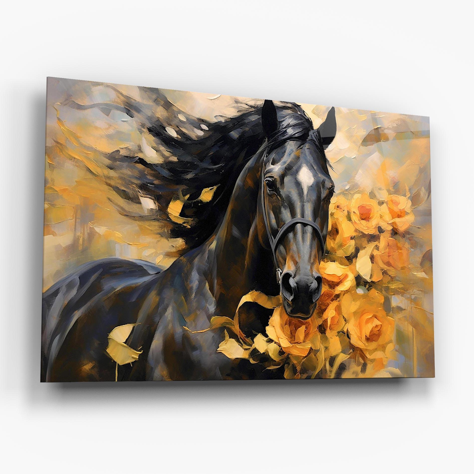 Стъклена картина Yellow Roses Horse mockup 6
