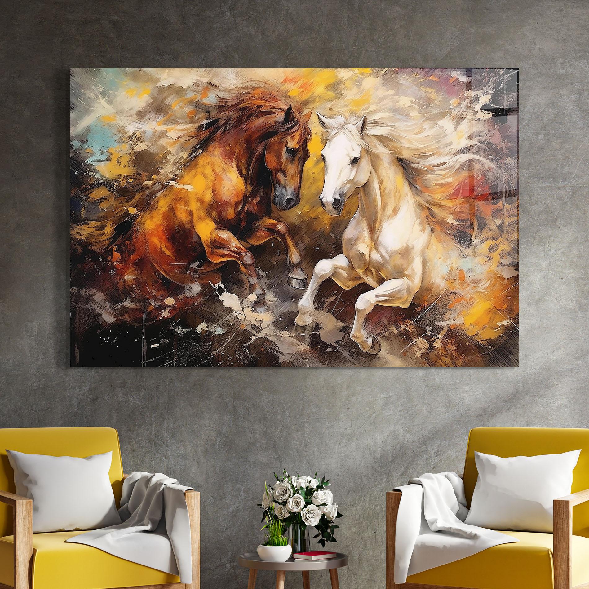 Стъклена картина Brown White Horses mockup 4