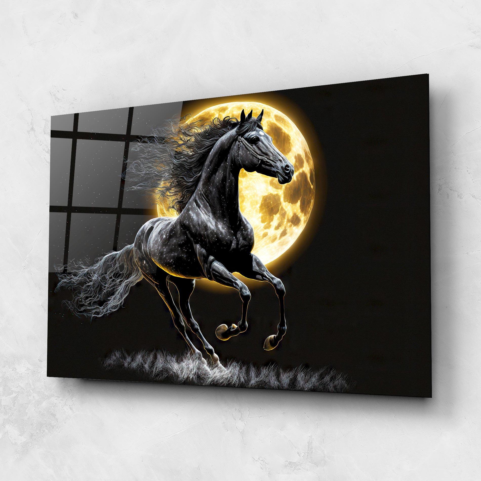 Стъклена картина Gold Moon Horse mockup 1