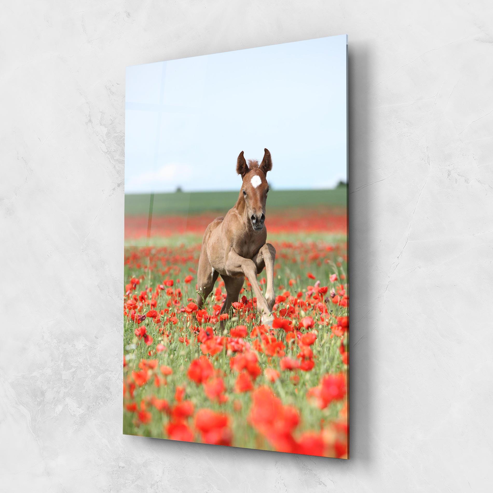 Стъклена картина Red Flowers Horse mockup 1