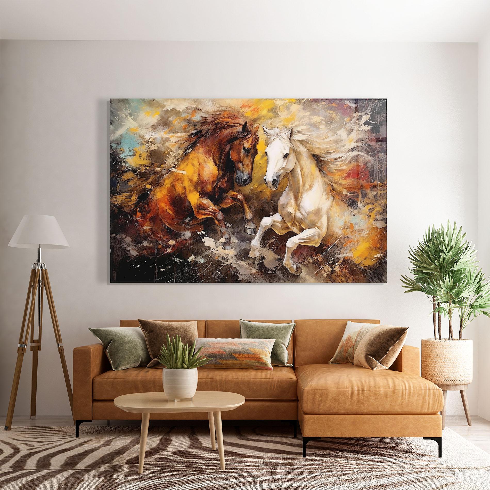 Стъклена картина Brown White Horses mockup 7