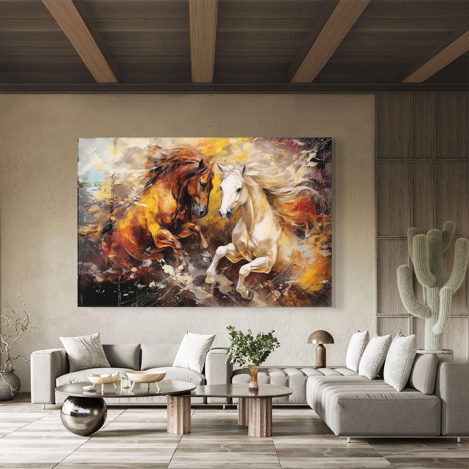 Стъклена картина Brown White Horses mockup 8