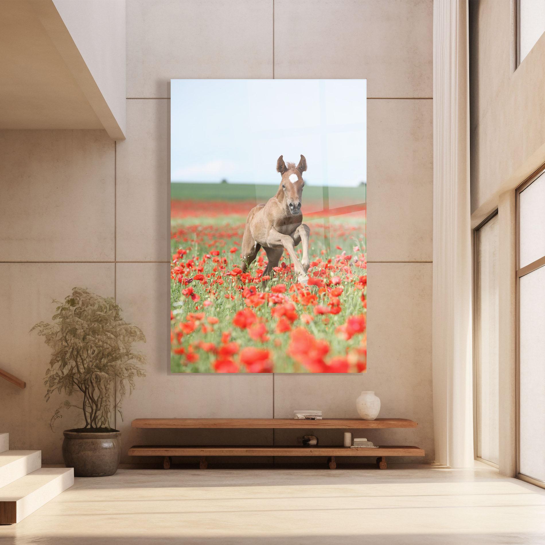 Стъклена картина Red Flowers Horse mockup 8