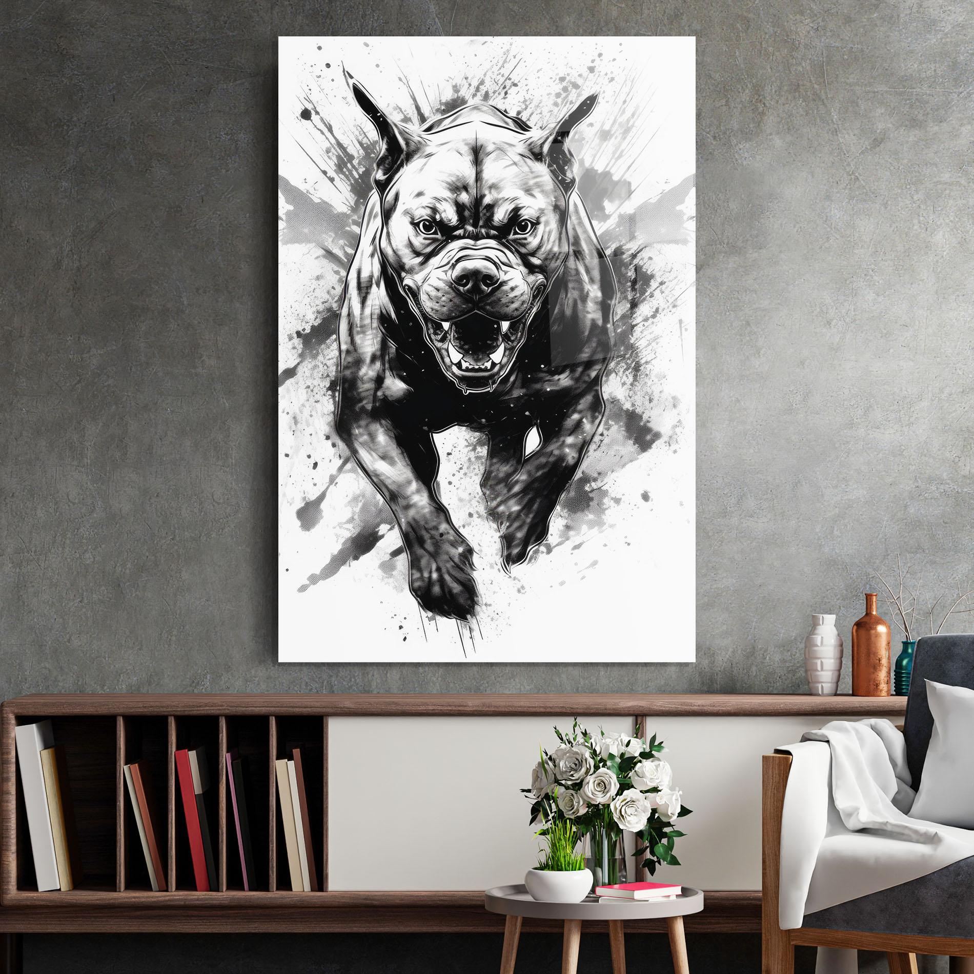 Стъклена картина Angry Dog Jump mockup 2