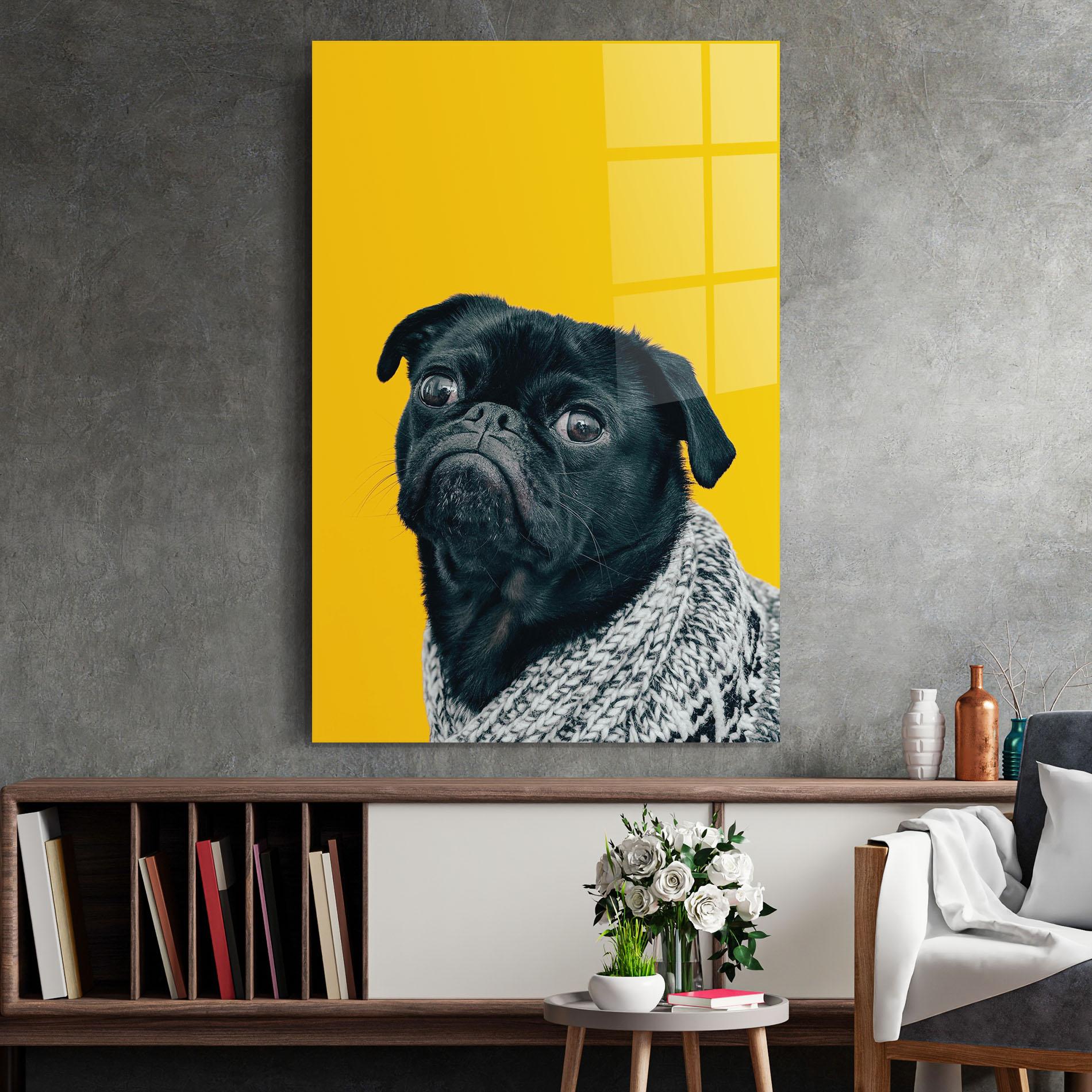 Стъклена картина Black Pug mockup 2