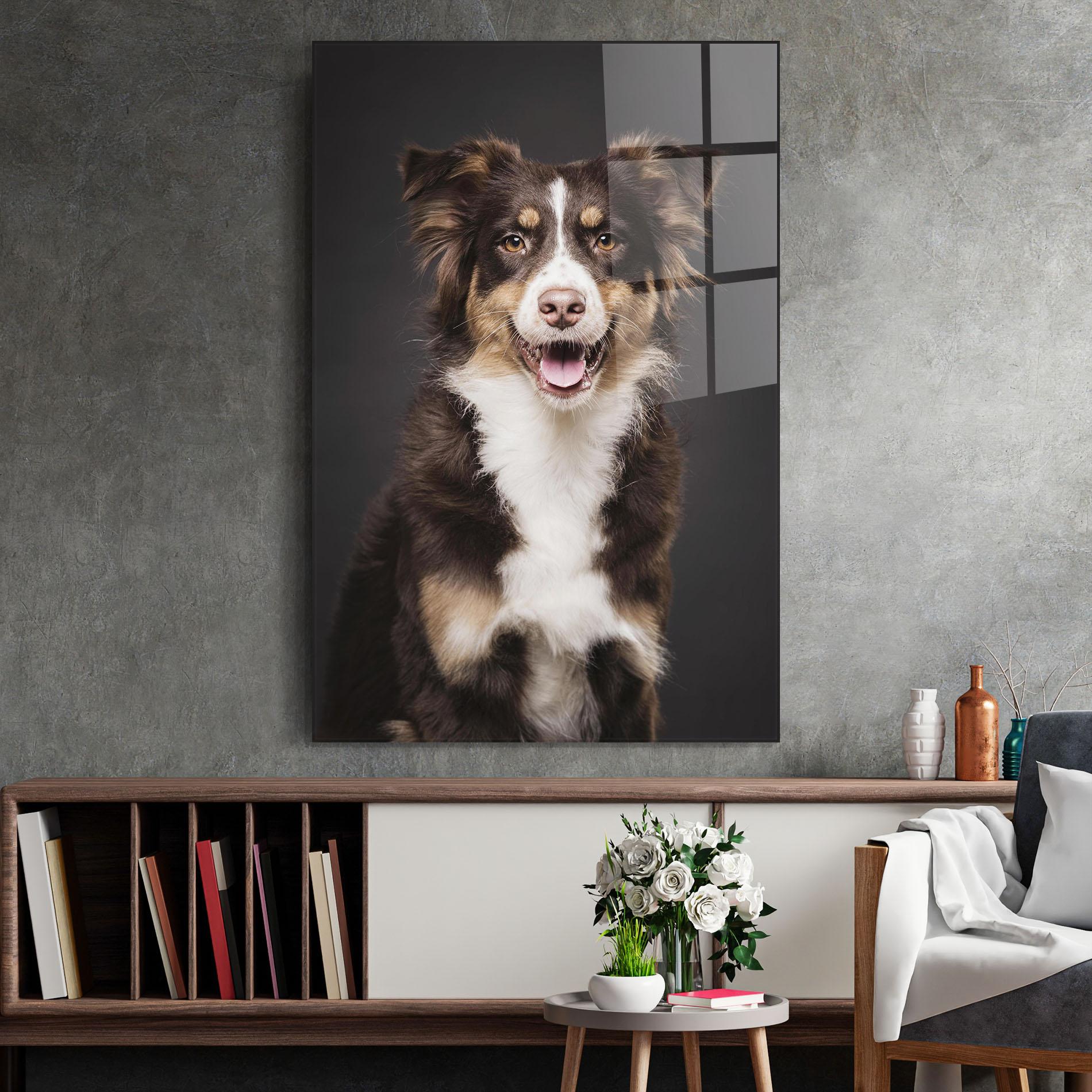 Стъклена картина Cute Dog Sitting mockup 2