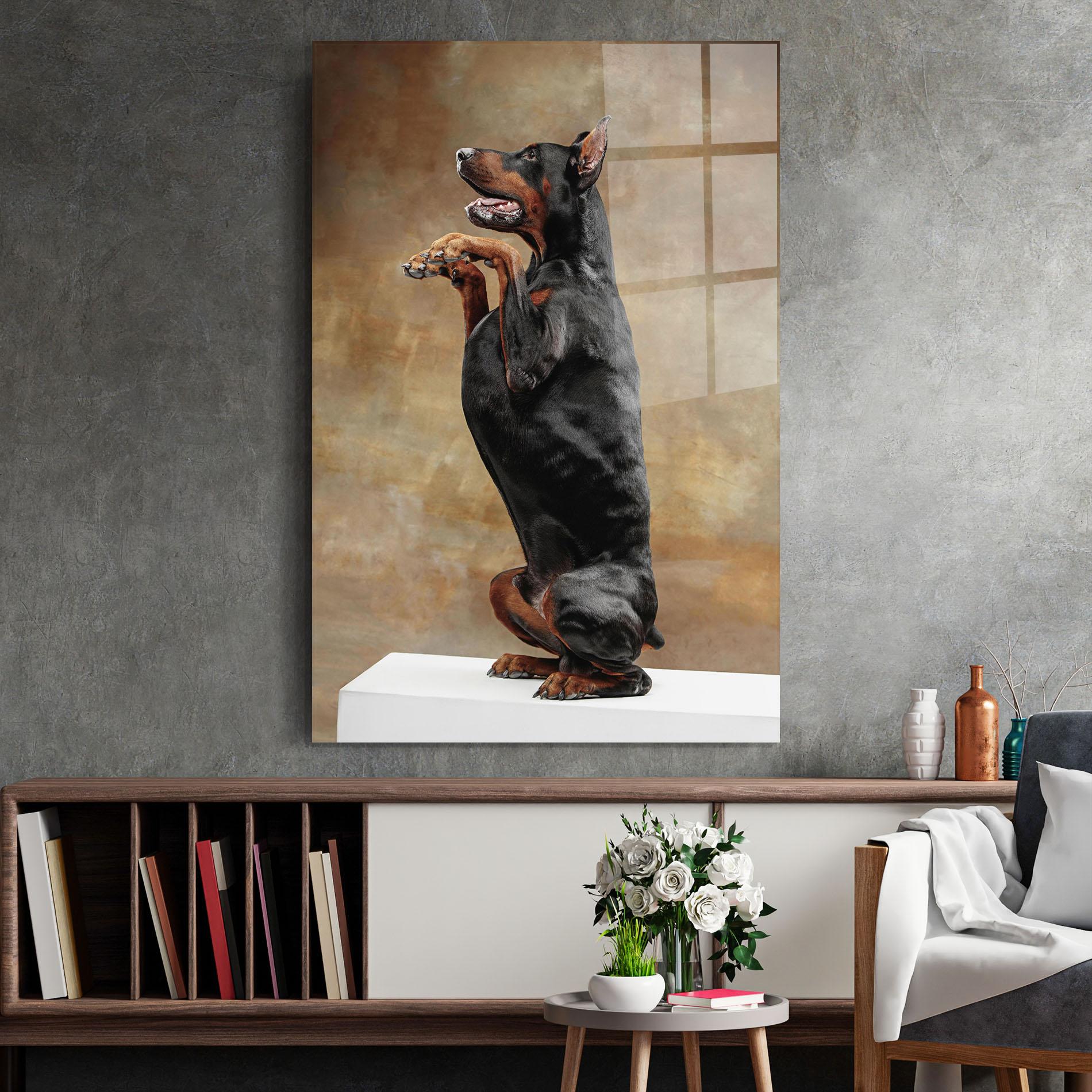 Стъклена картина Doberman Standing mockup 2