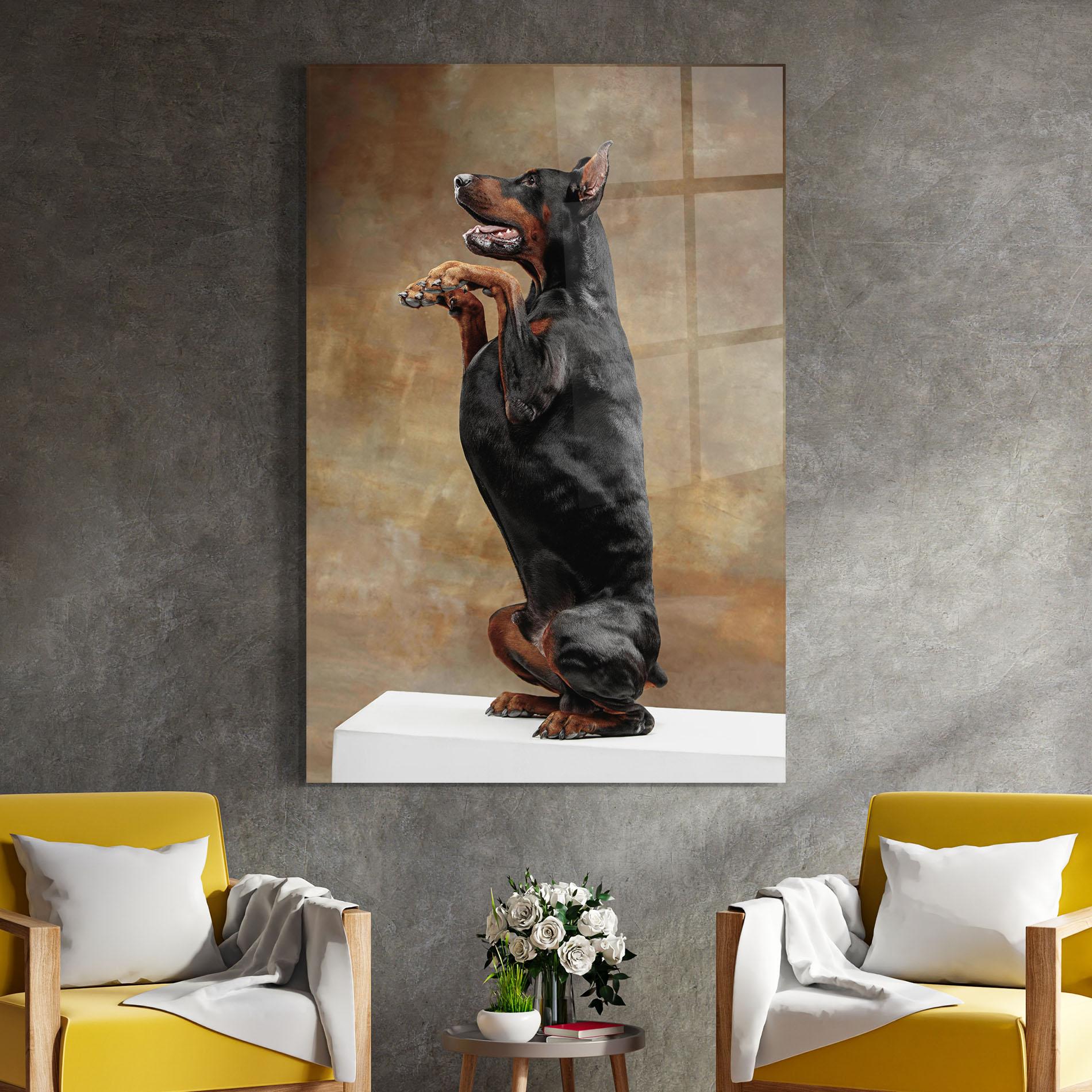 Стъклена картина Doberman Standing mockup 4