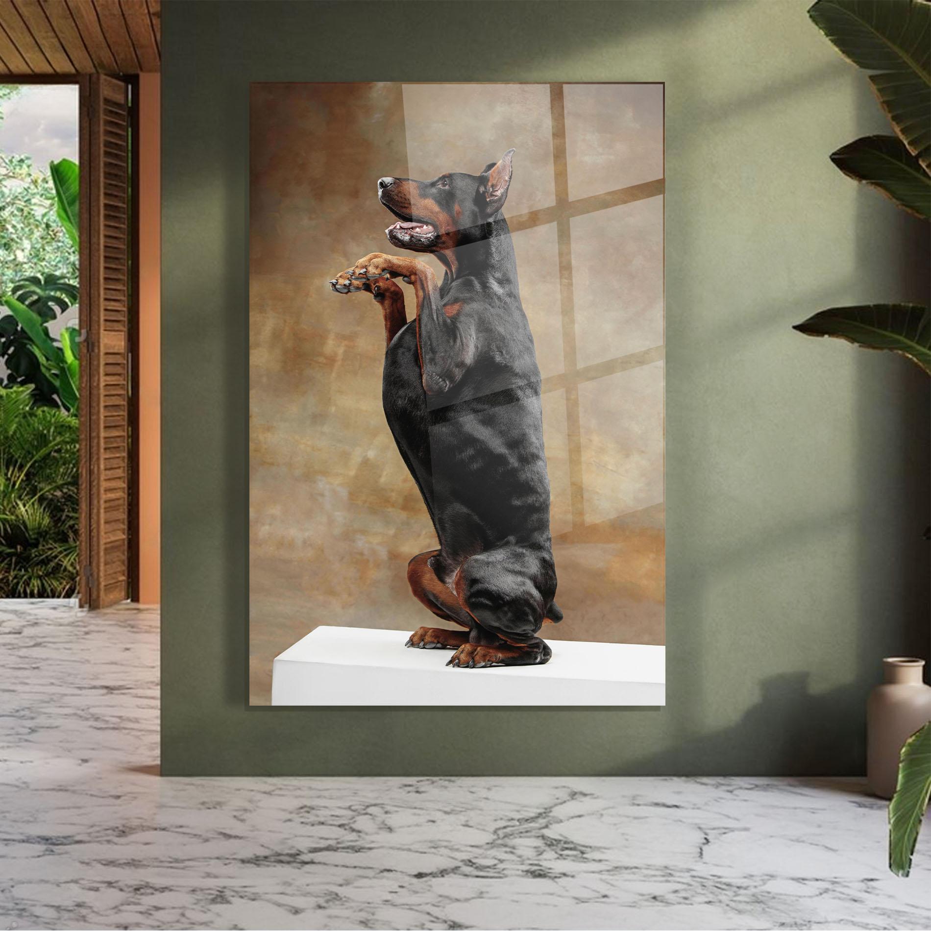 Стъклена картина Doberman Standing mockup 7