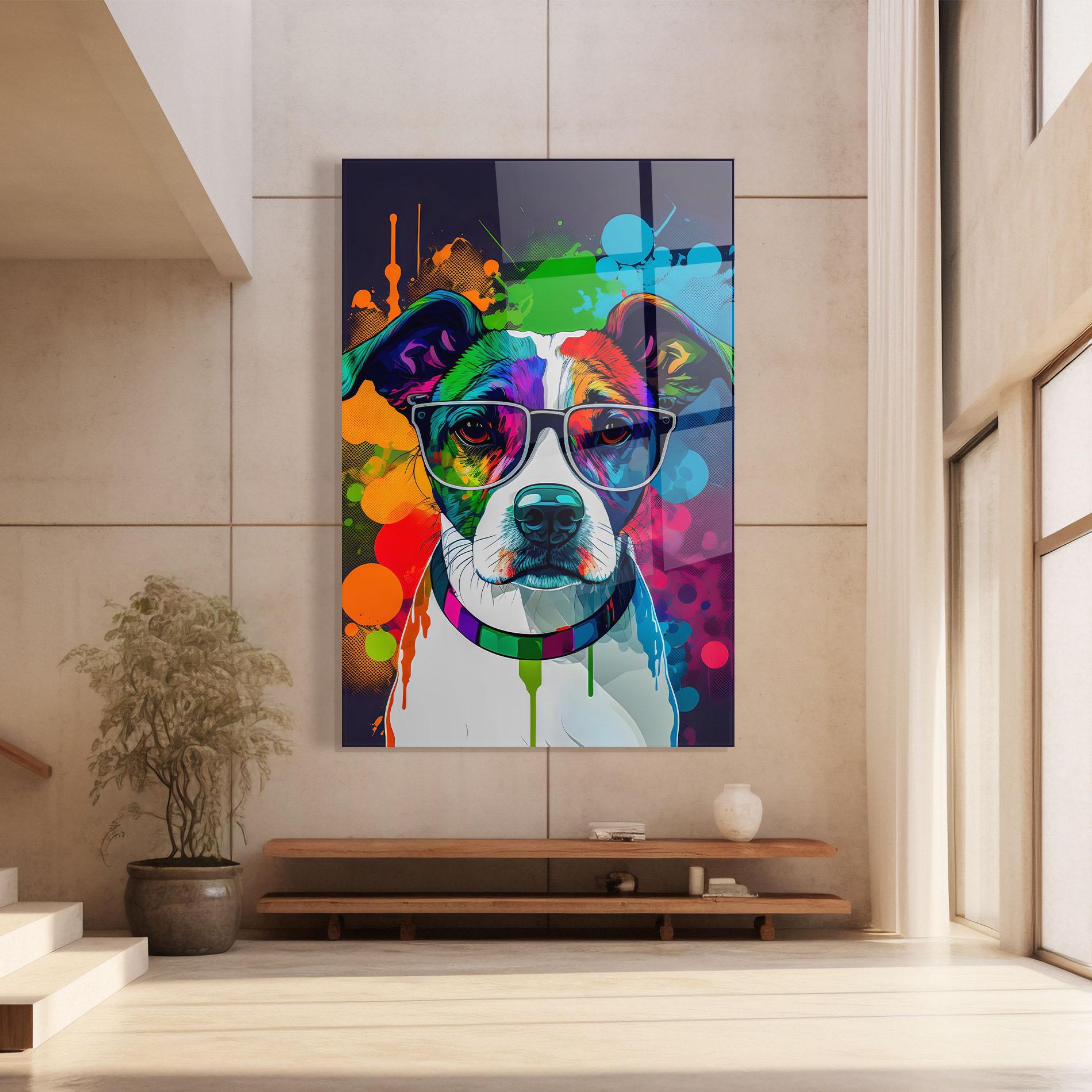 Стъклена картина Colorful Dog mockup 8