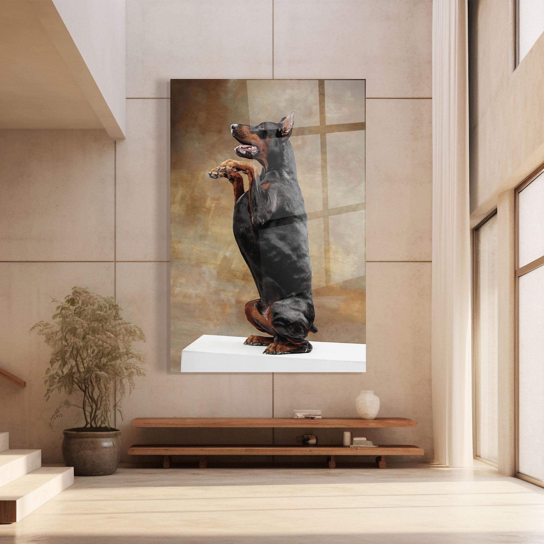 Стъклена картина Doberman Standing mockup 8