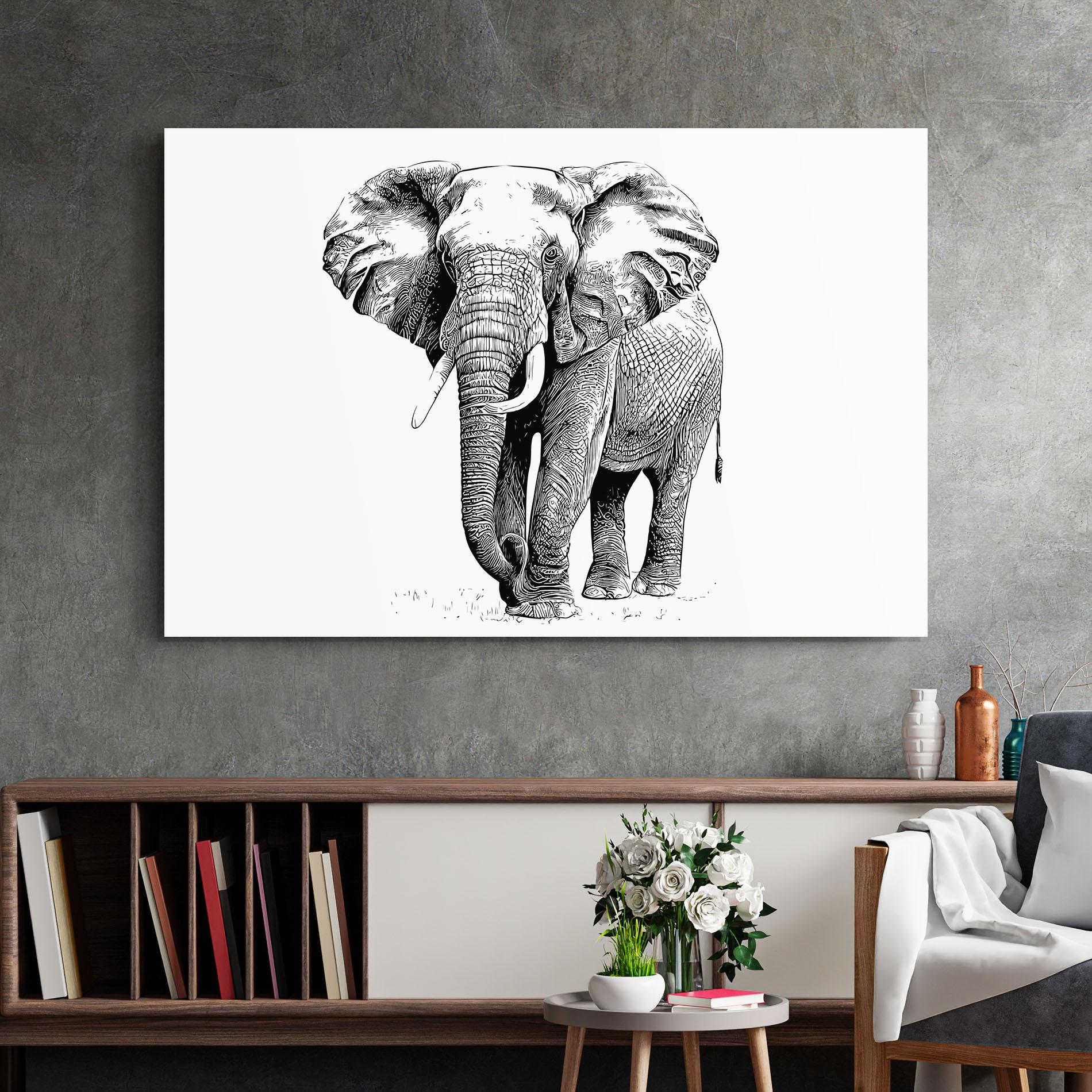 Стъклена картина Black Lines Elephant mockup 2