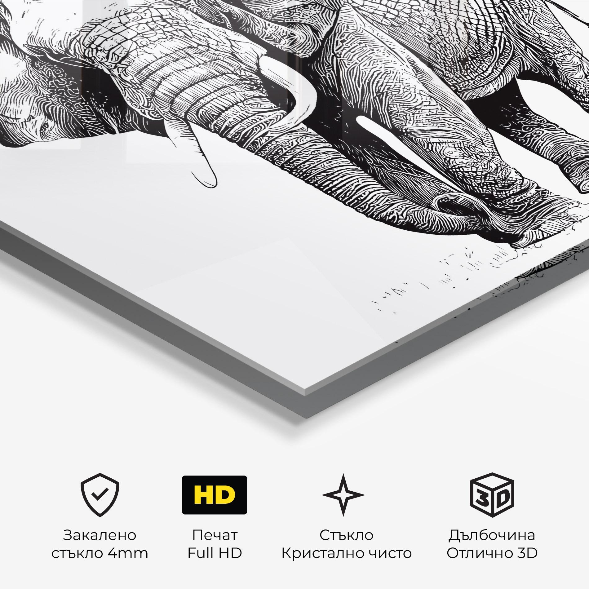 Стъклена картина Black Lines Elephant mockup 3