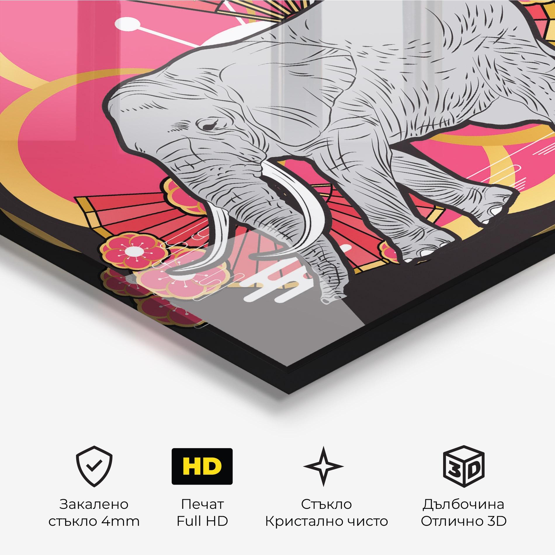 Стъклена картина Elephant On Pink mockup 3
