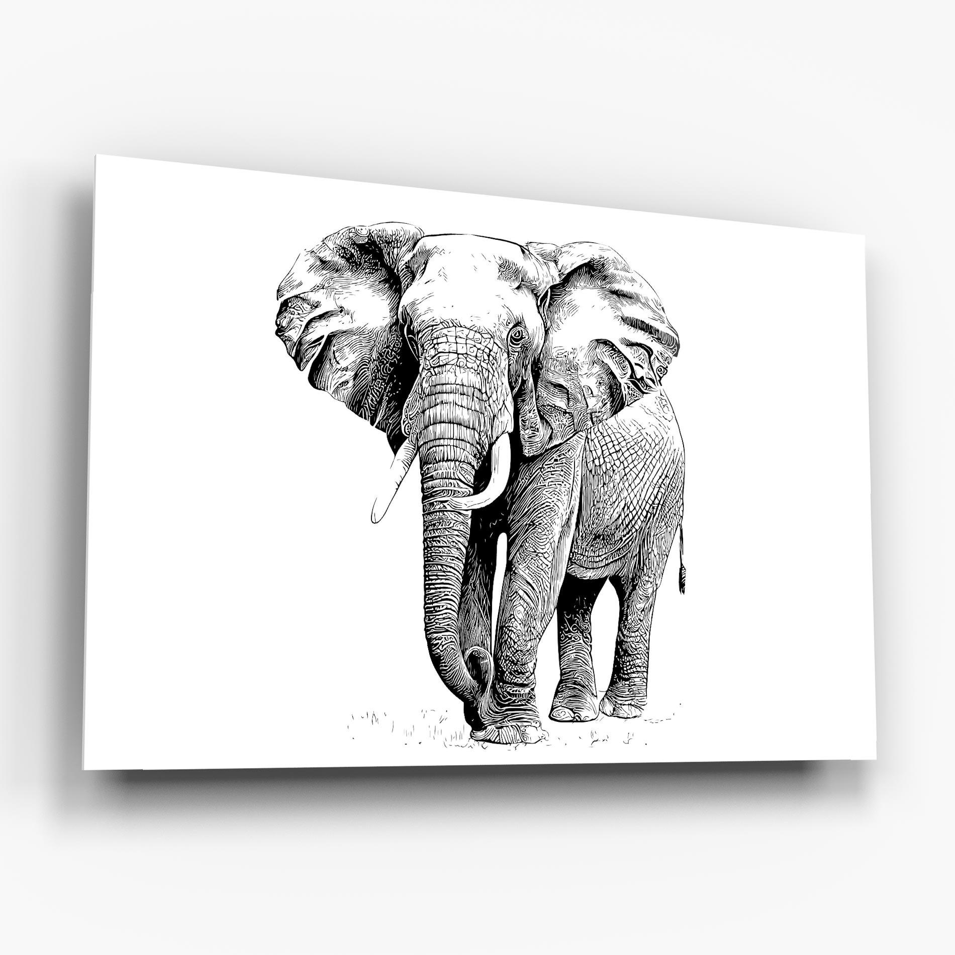 Стъклена картина Black Lines Elephant mockup 6