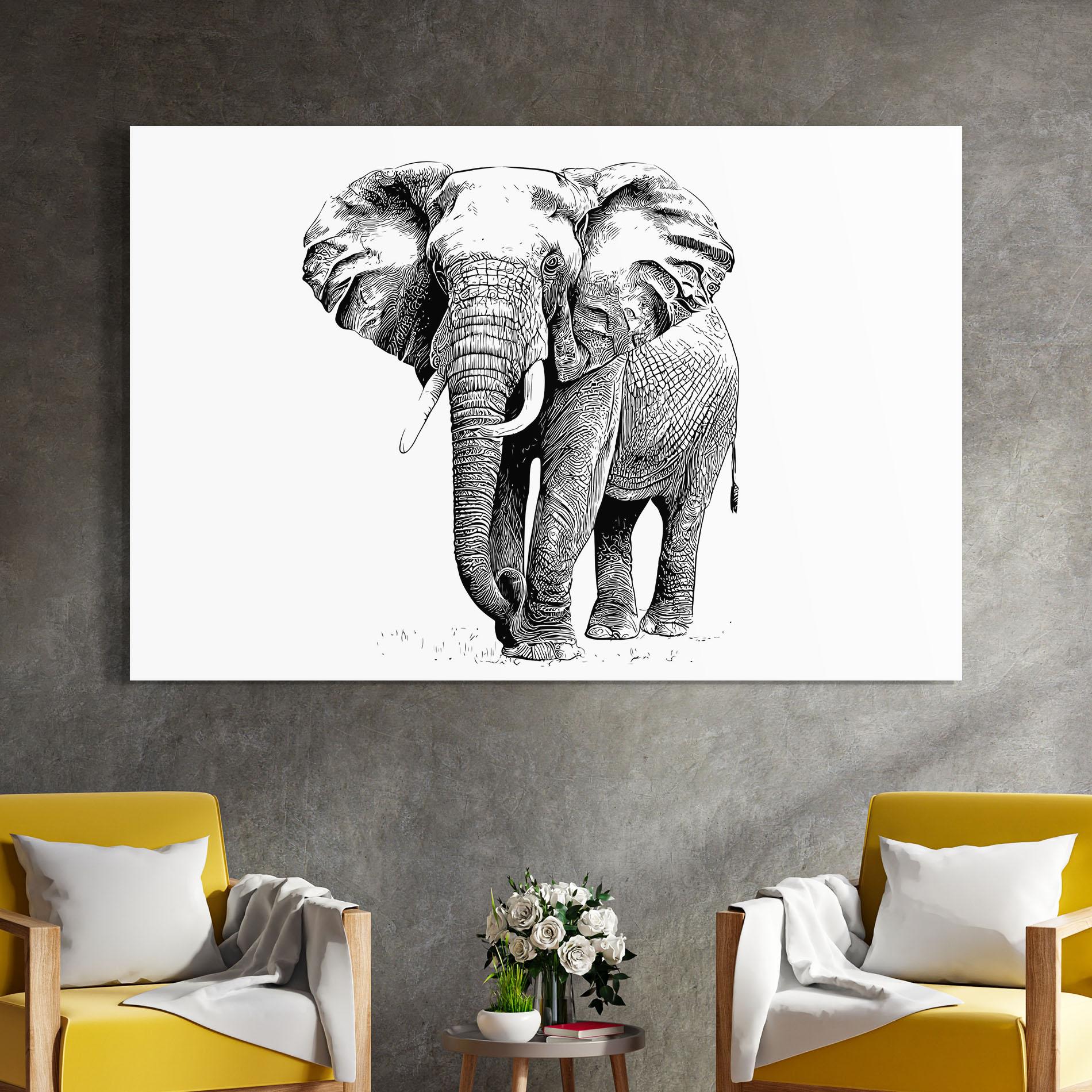 Стъклена картина Black Lines Elephant mockup 4