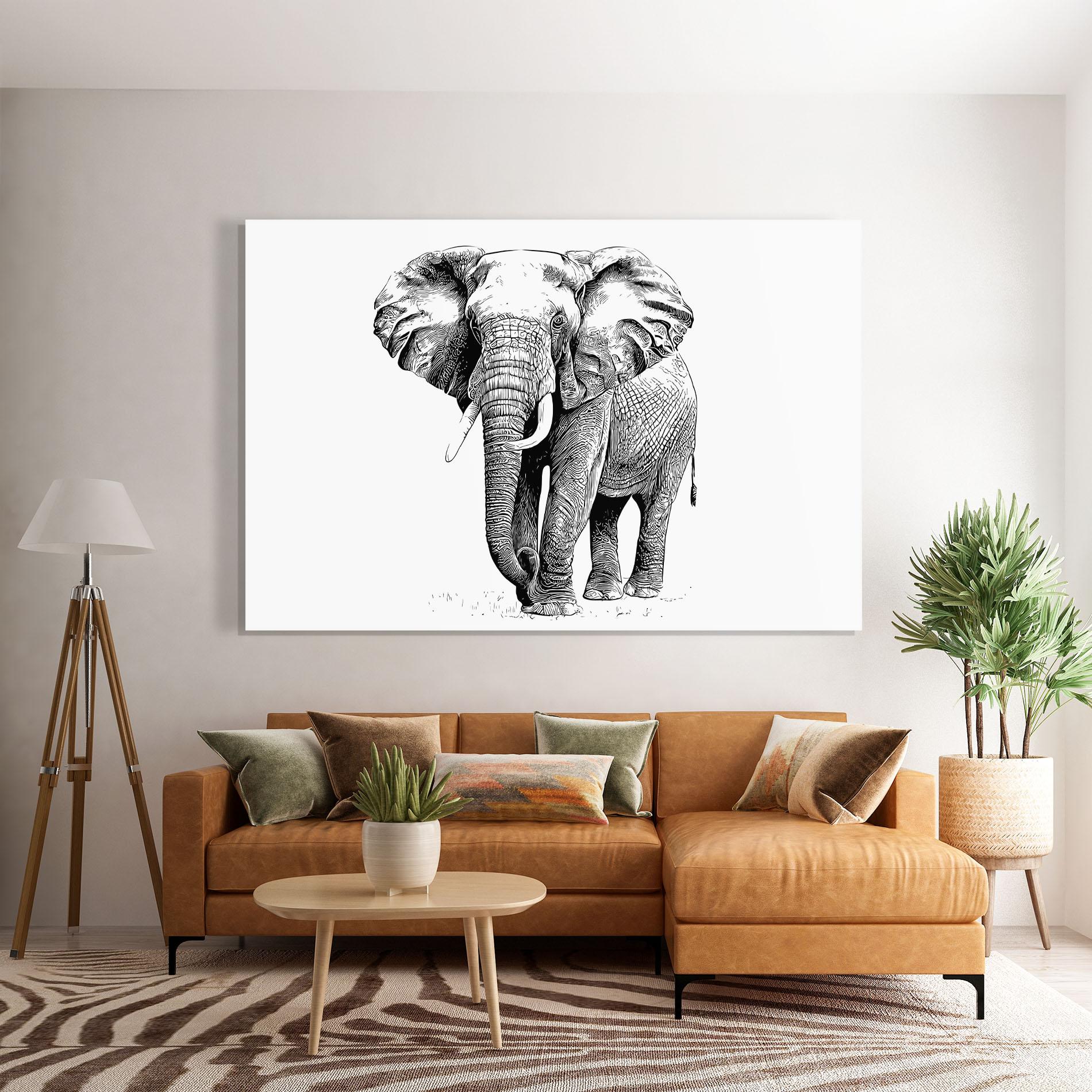 Стъклена картина Black Lines Elephant mockup 7