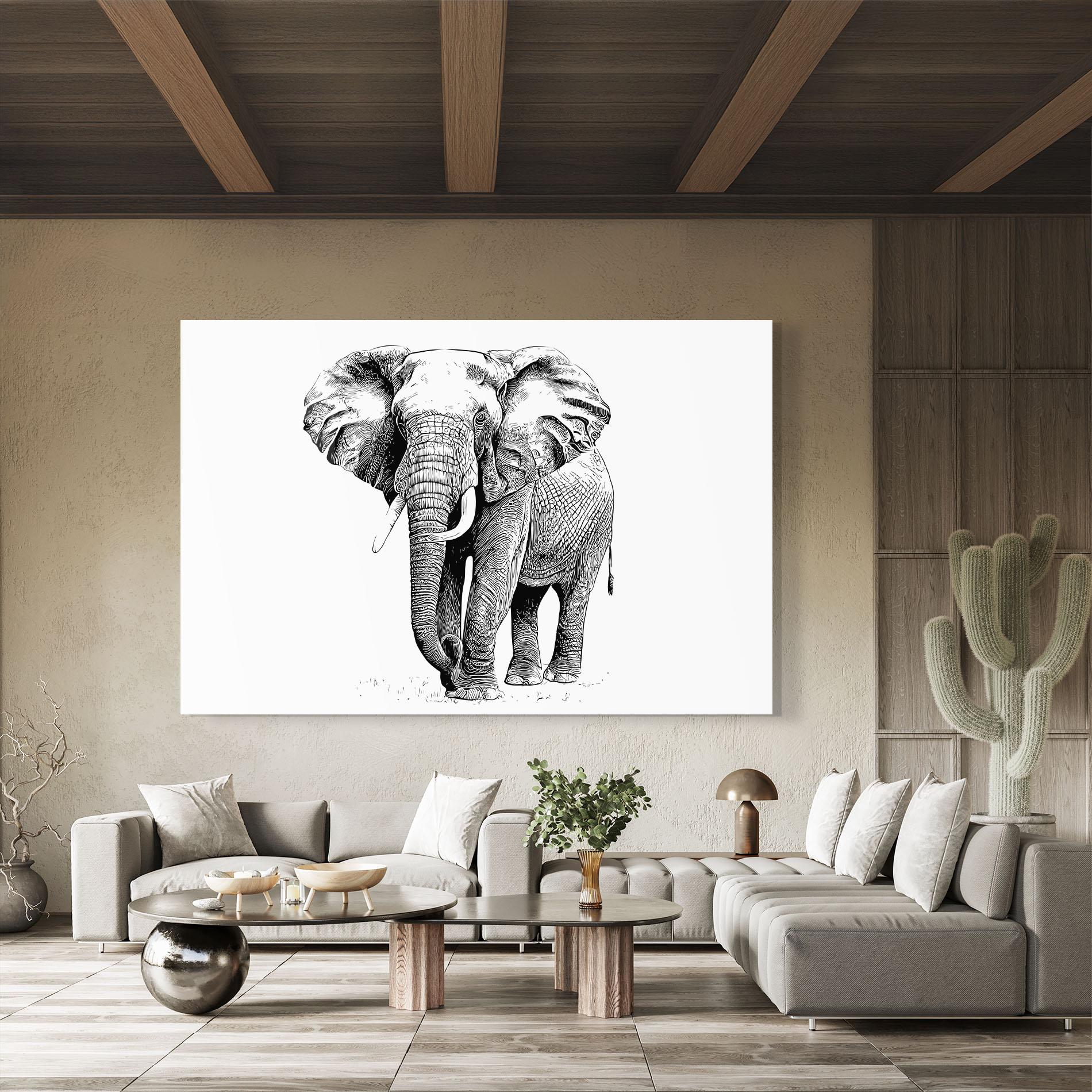 Стъклена картина Black Lines Elephant mockup 8