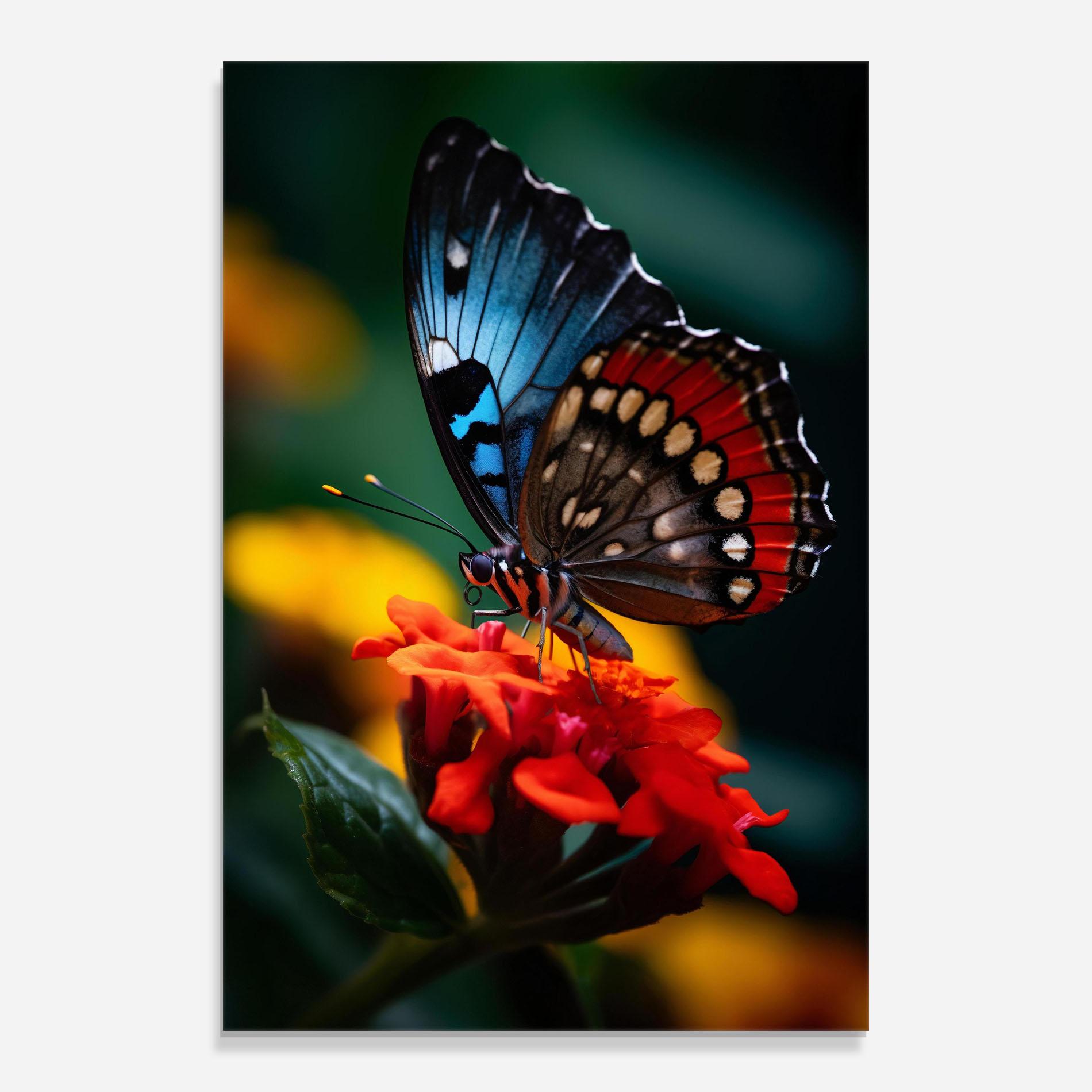 Стъклена картина Blue Red Butterfly mockup 0
