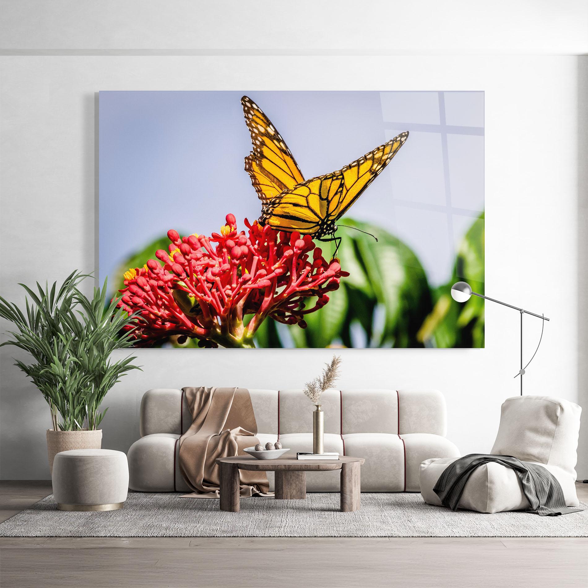 Стъклена картина Butterfly On Red Flower mockup 9