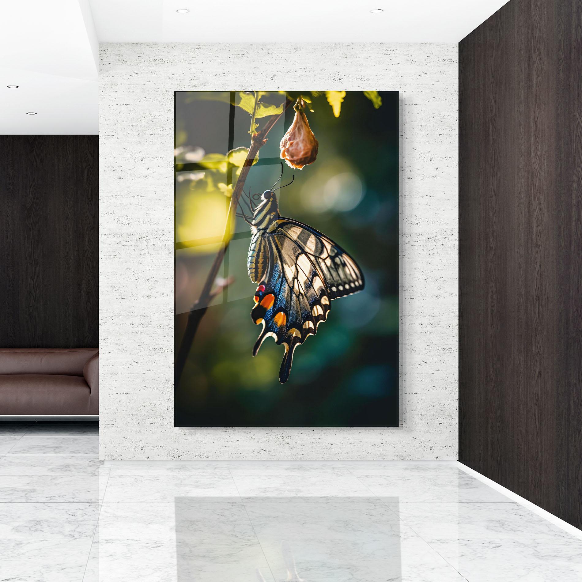 Стъклена картина Blue Cream Butterfly mockup 9