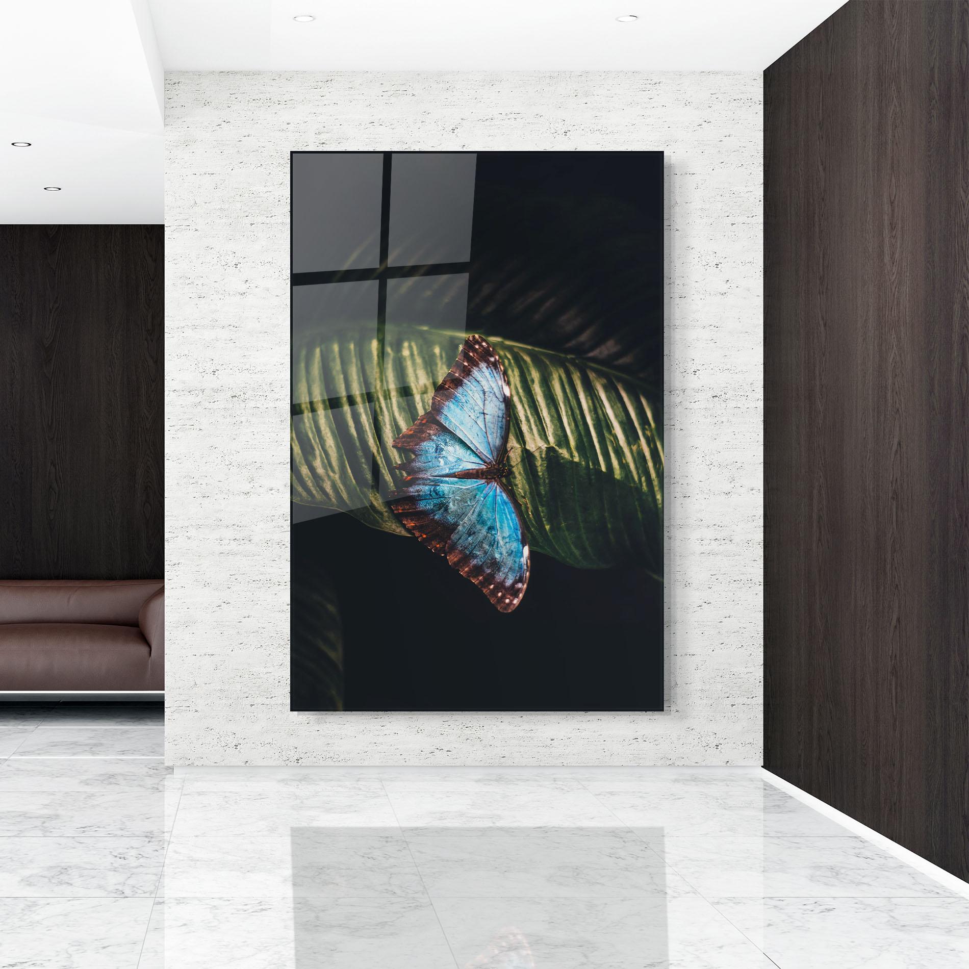 Стъклена картина Light Blue Butterfly mockup 9