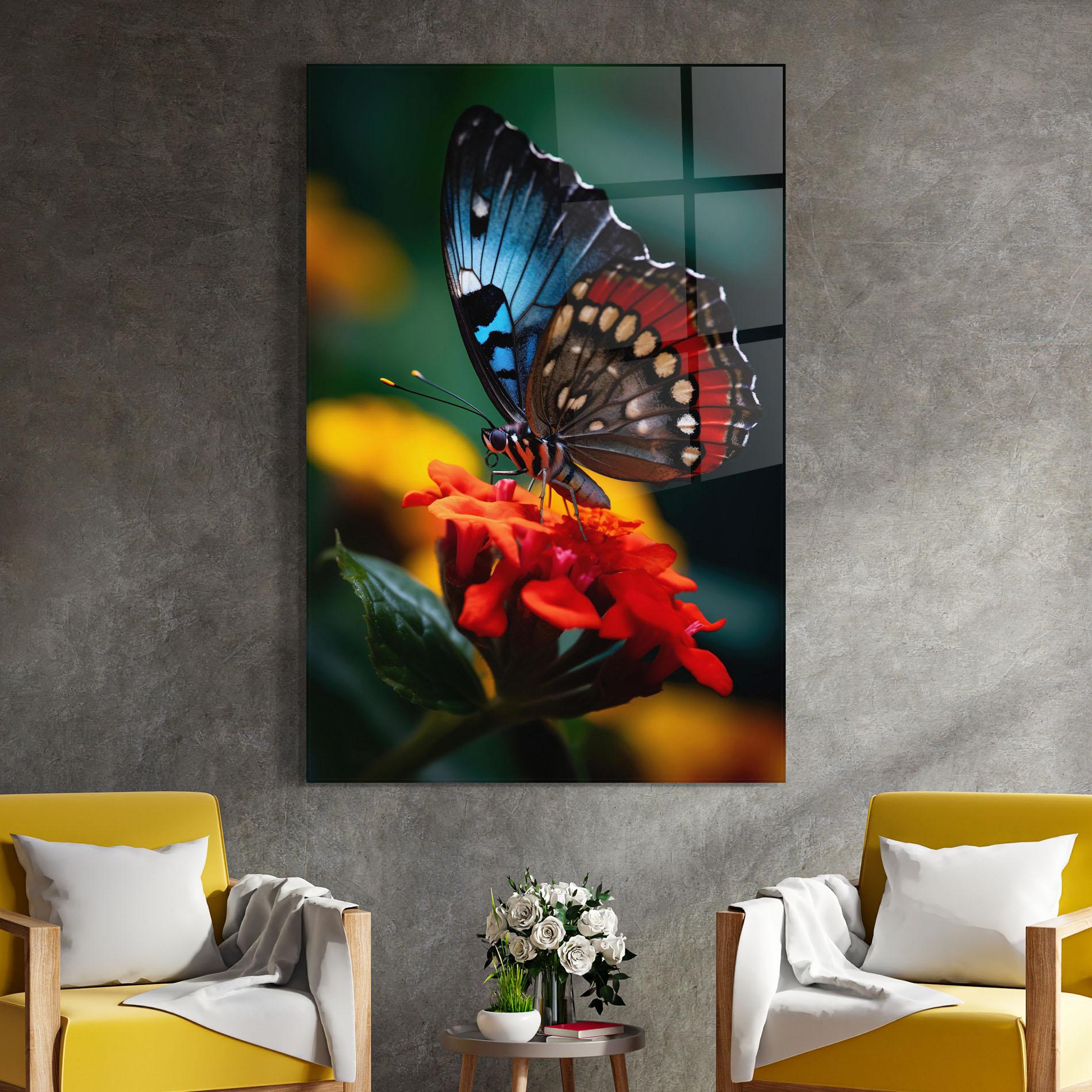 Стъклена картина Blue Red Butterfly mockup 4