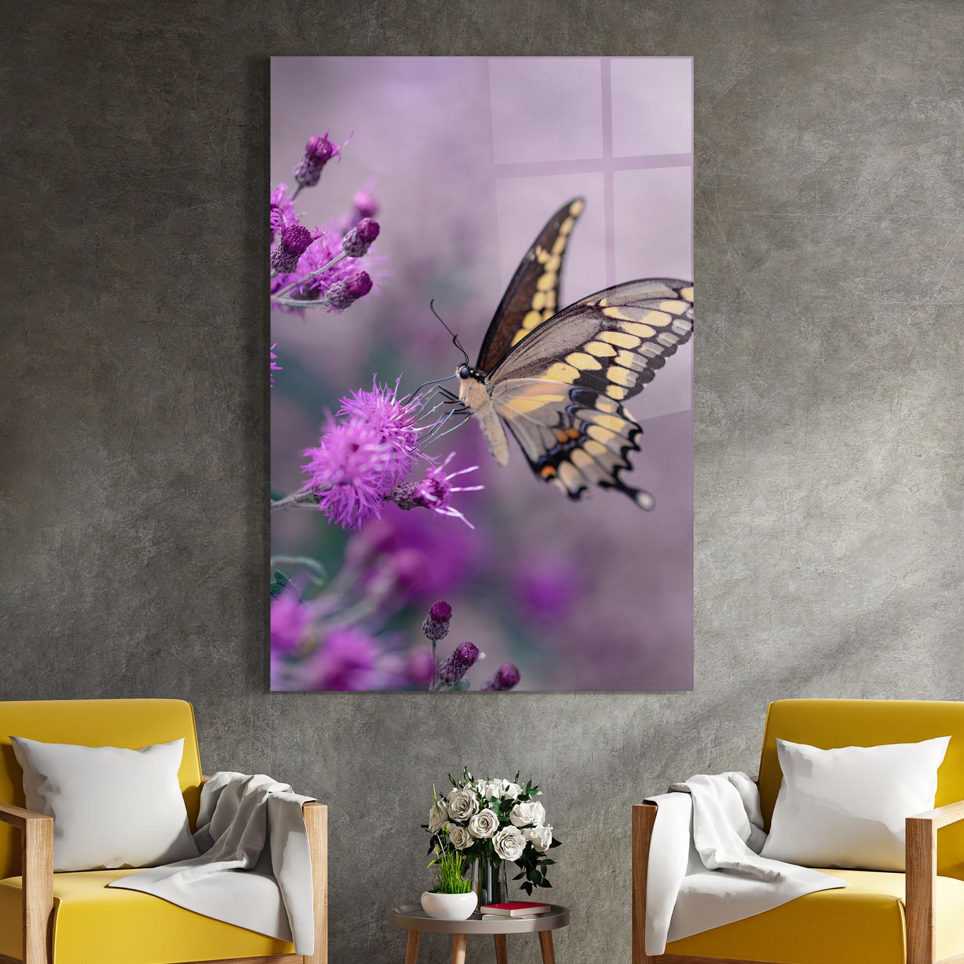 Стъклена картина Cream Black Butterfly mockup 4