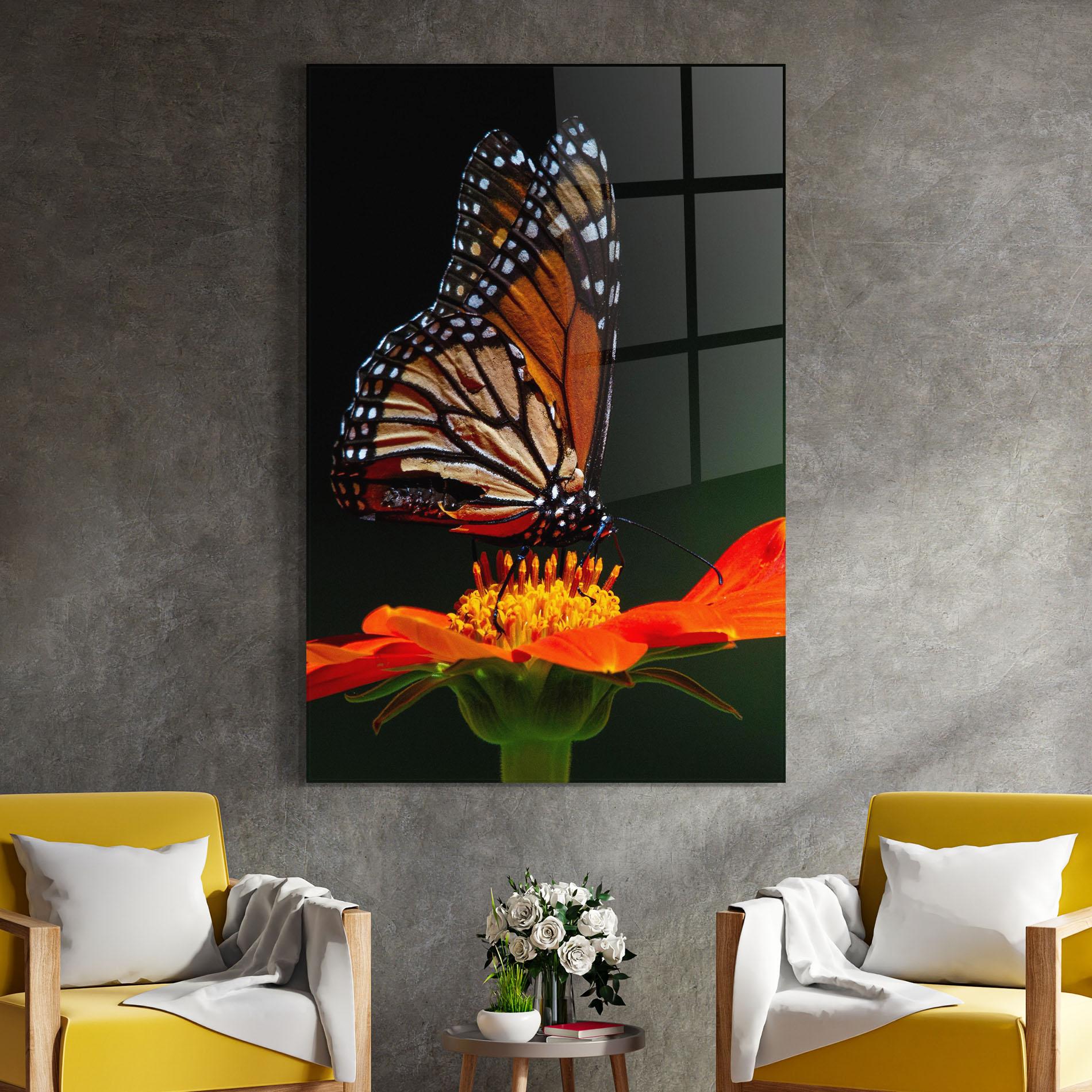 Стъклена картина Dark Orange Butterfy mockup 4