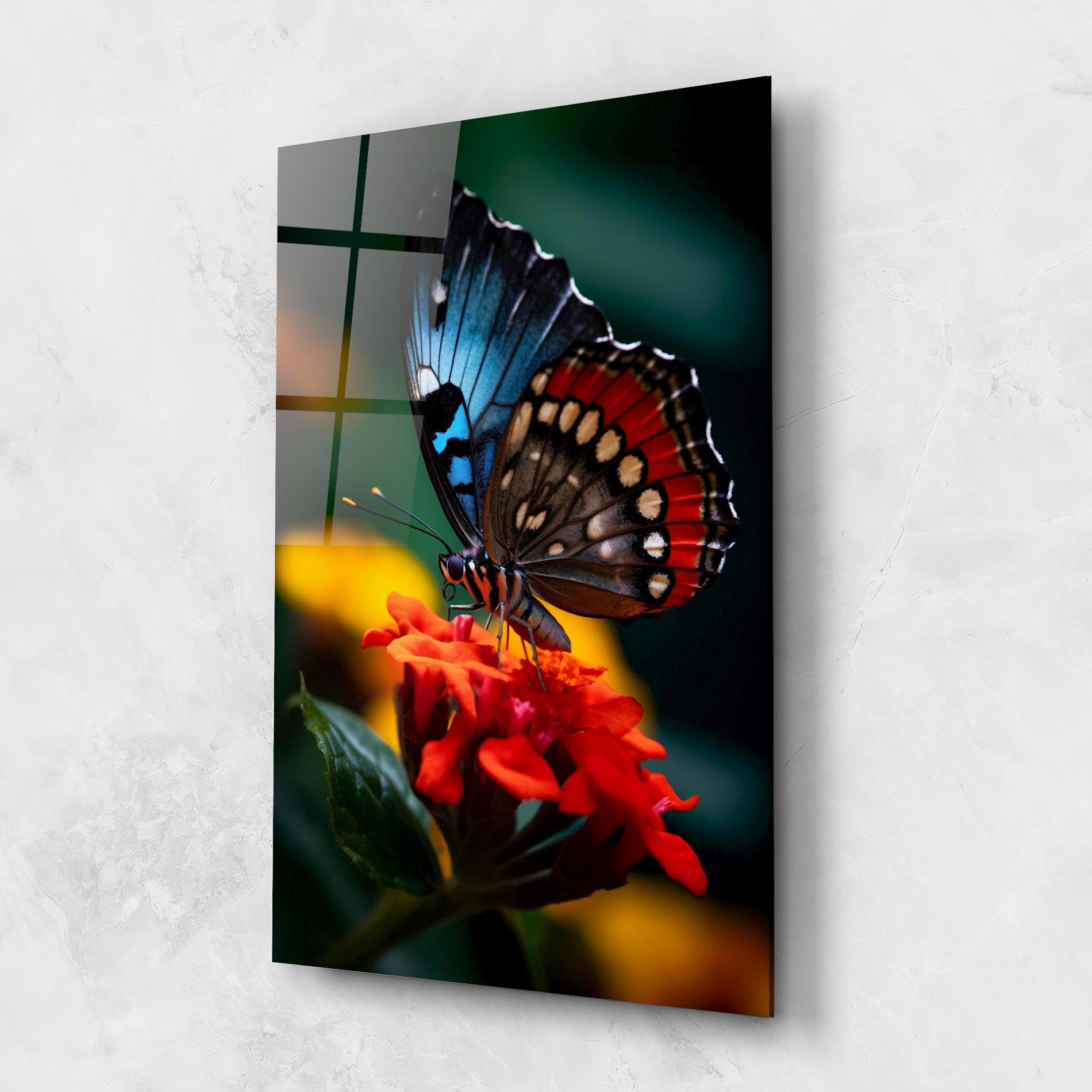 Стъклена картина Blue Red Butterfly mockup 1