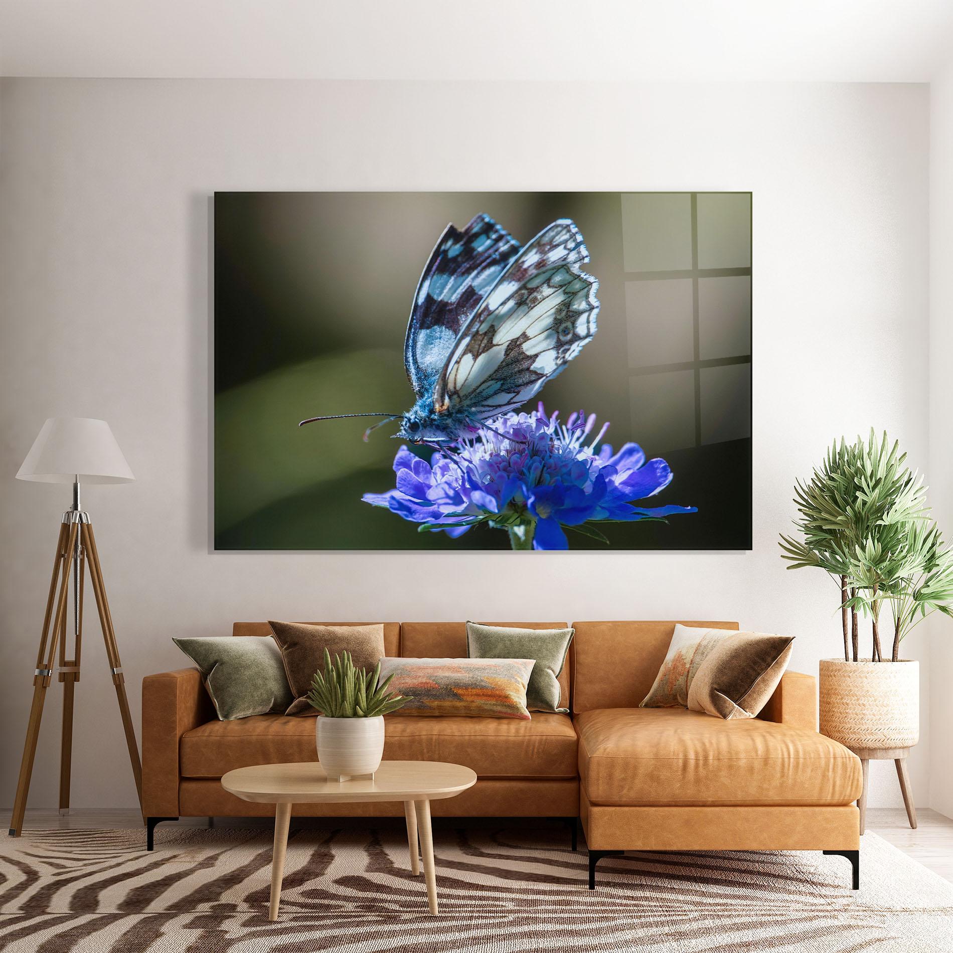 Стъклена картина Blue Butterfly In Nature mockup 7