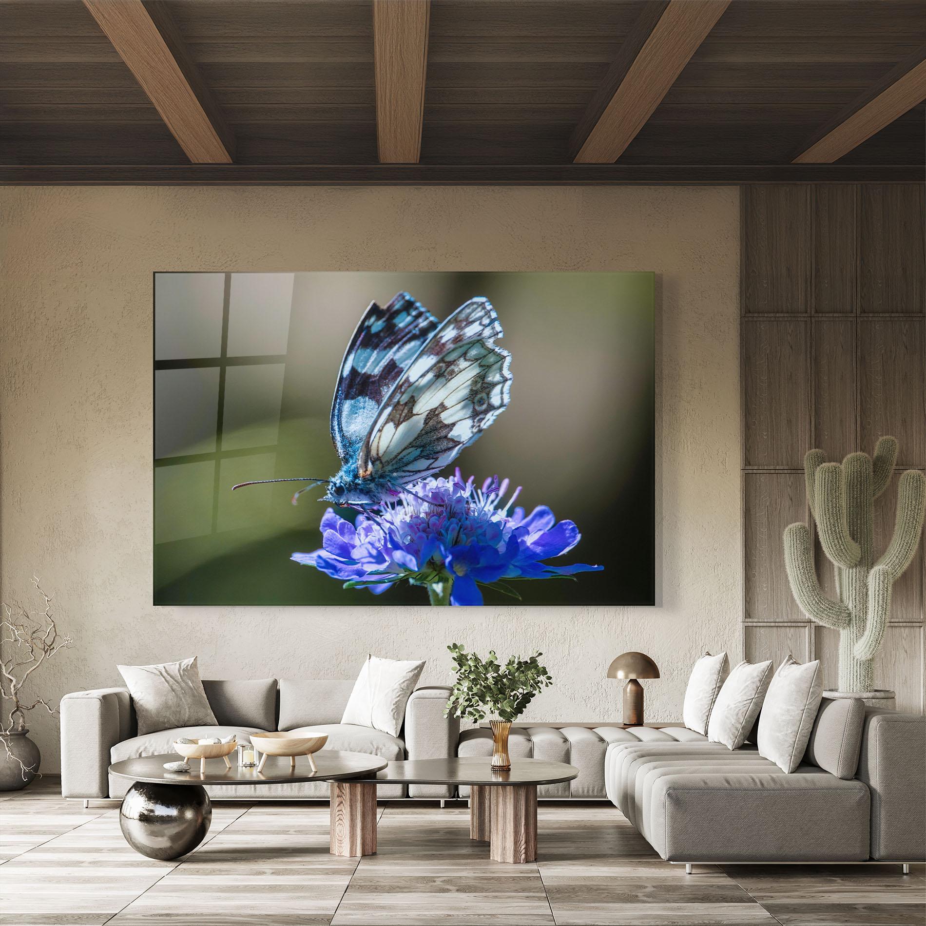 Стъклена картина Blue Butterfly In Nature mockup 8