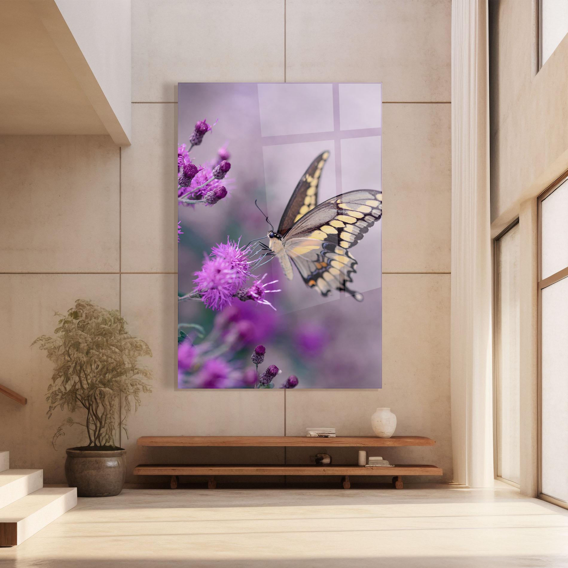 Стъклена картина Cream Black Butterfly mockup 8