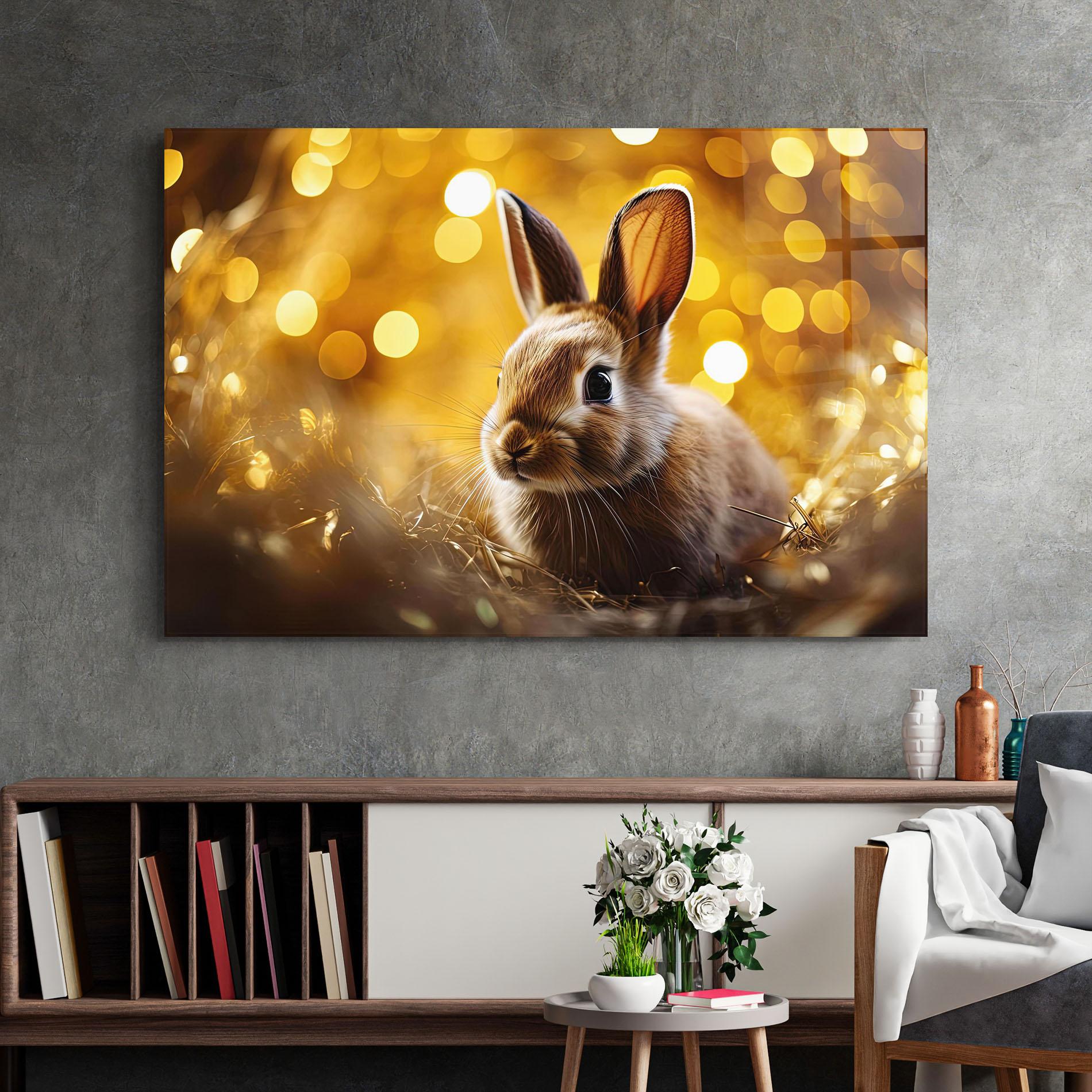 Стъклена картина Gold Lights Bunny mockup 2