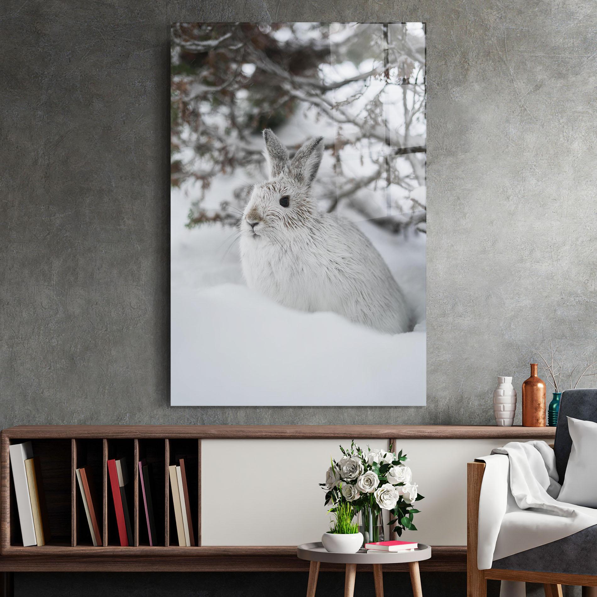 Стъклена картина Bunny In Snow mockup 2