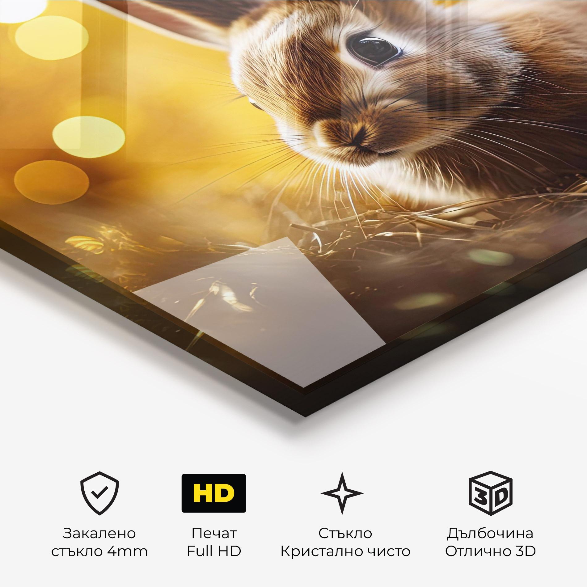 Стъклена картина Gold Lights Bunny mockup 3