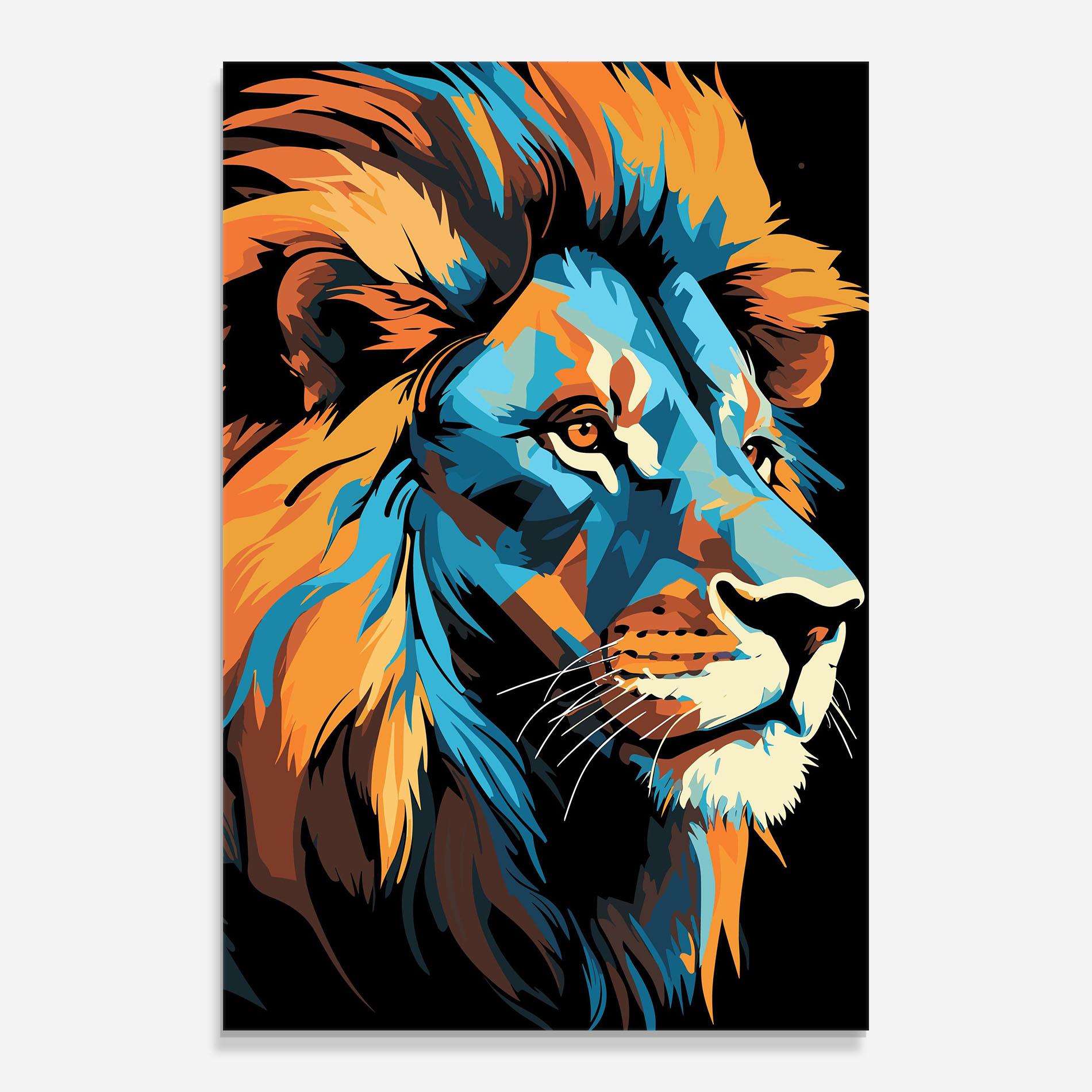 Стъклена картина Blue Yellow Lion mockup 0