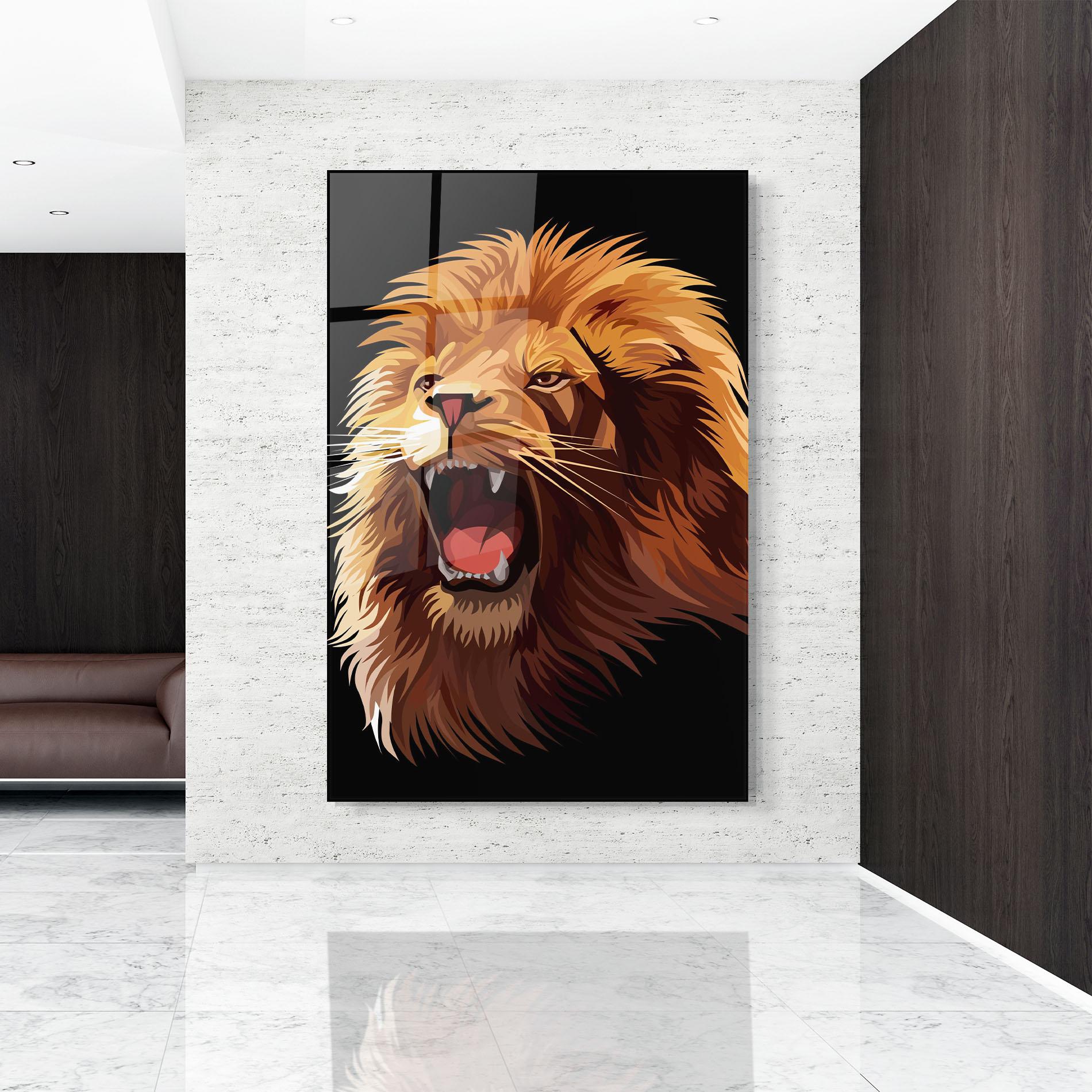 Стъклена картина Angry Lion Head mockup 9