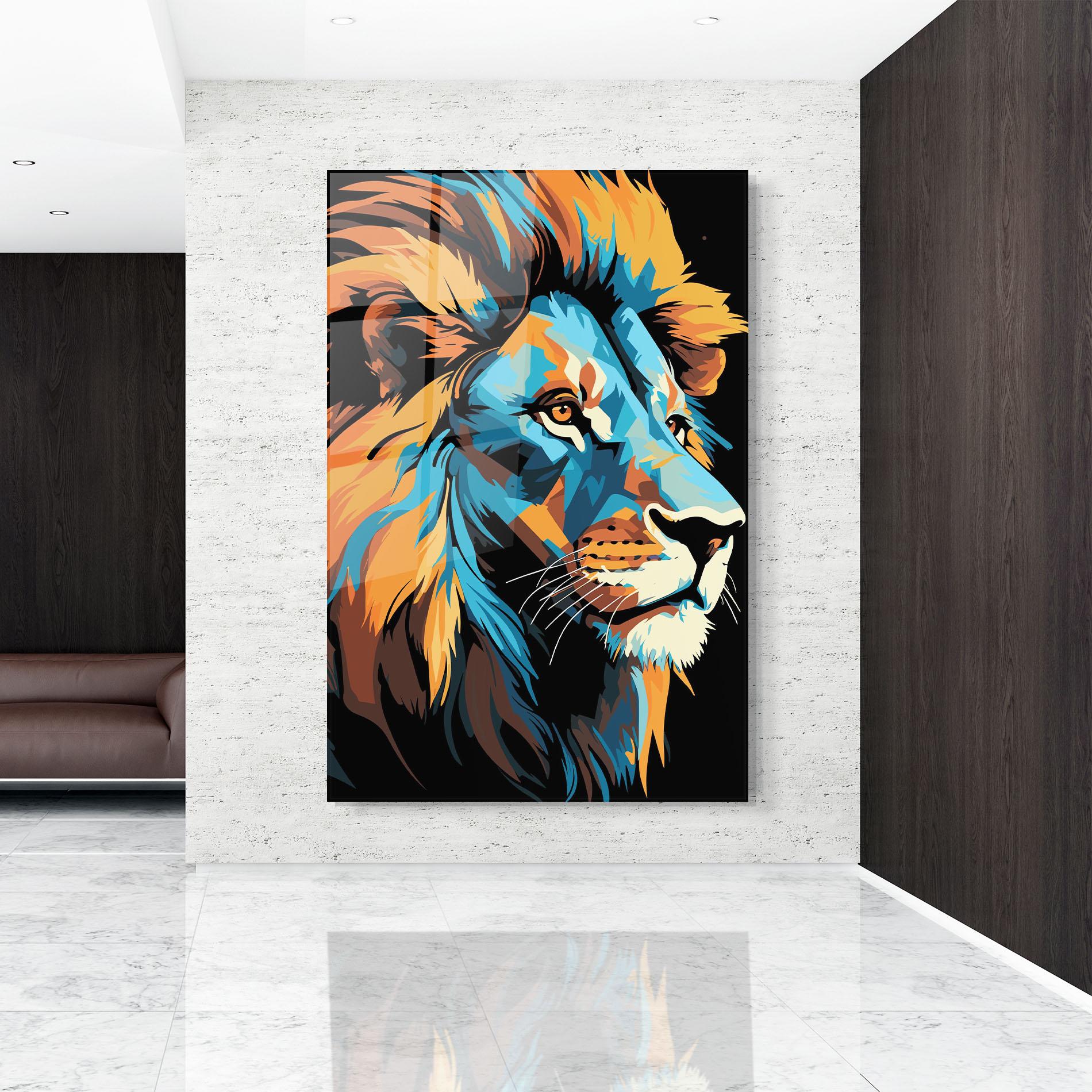Стъклена картина Blue Yellow Lion mockup 9