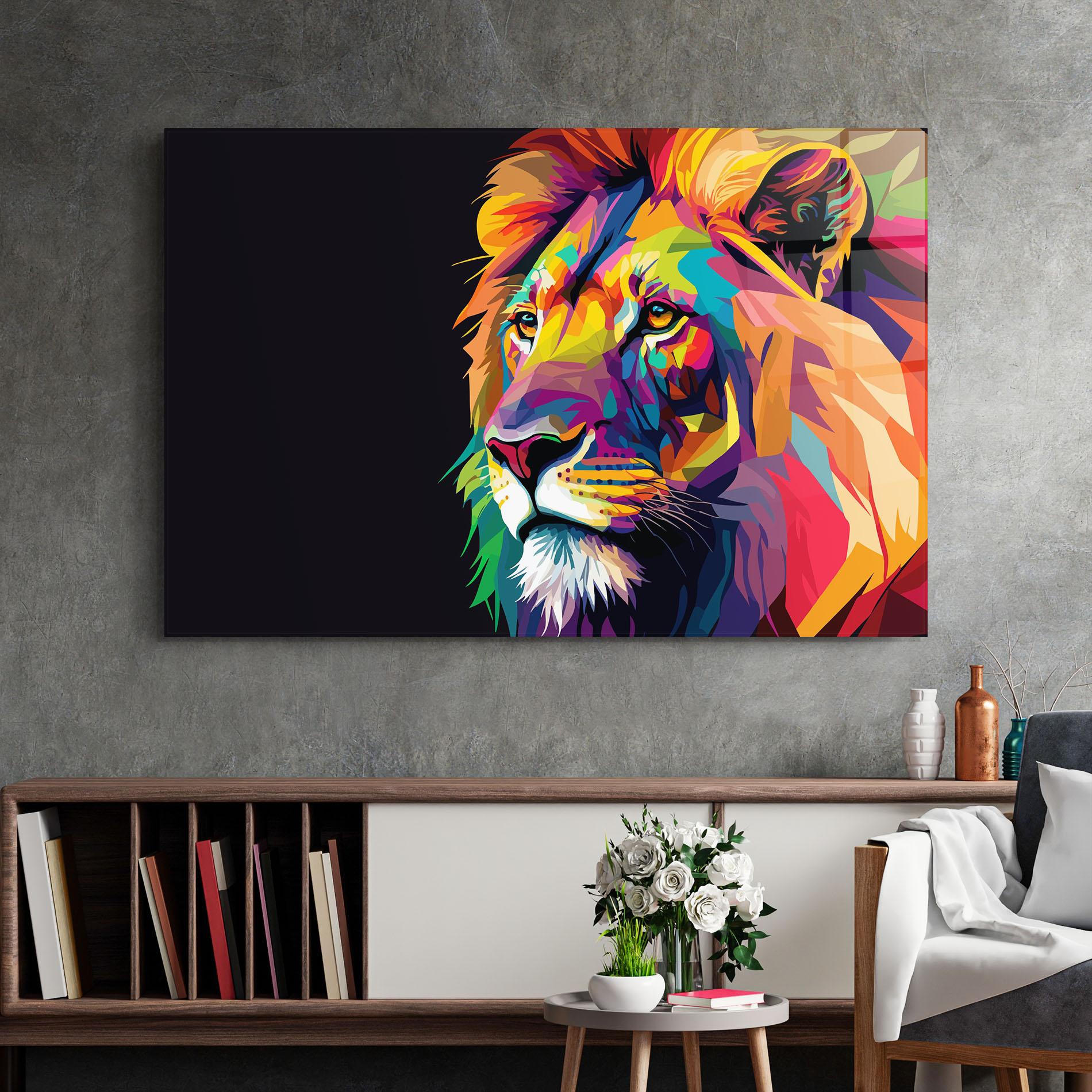 Стъклена картина Colorful Lion mockup 2