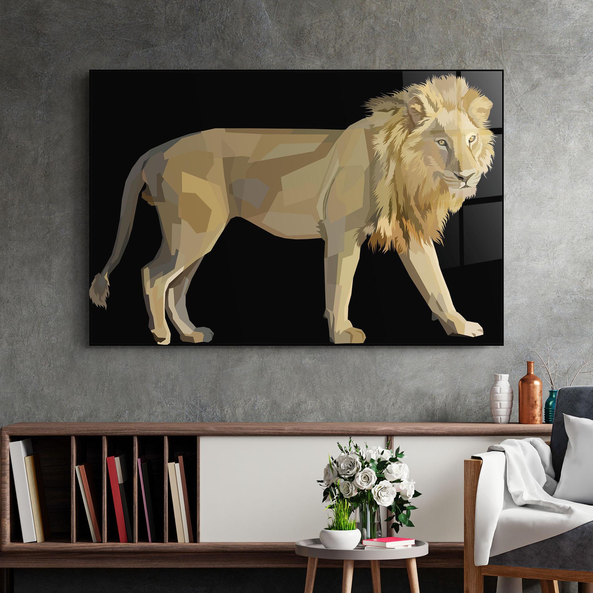 Стъклена картина Lion Art On Black mockup 2