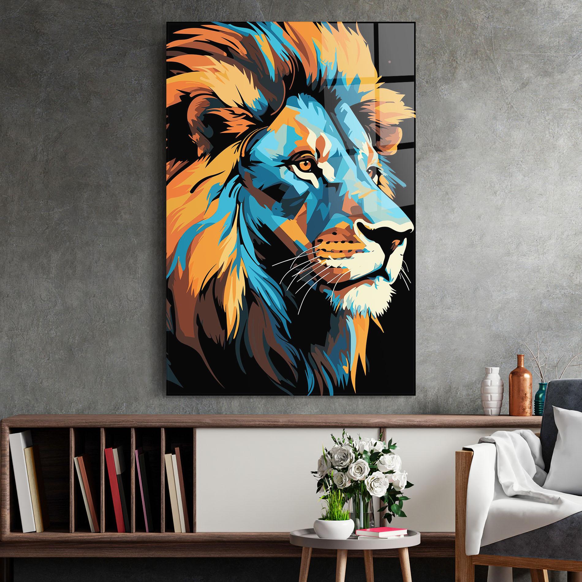 Стъклена картина Blue Yellow Lion mockup 2