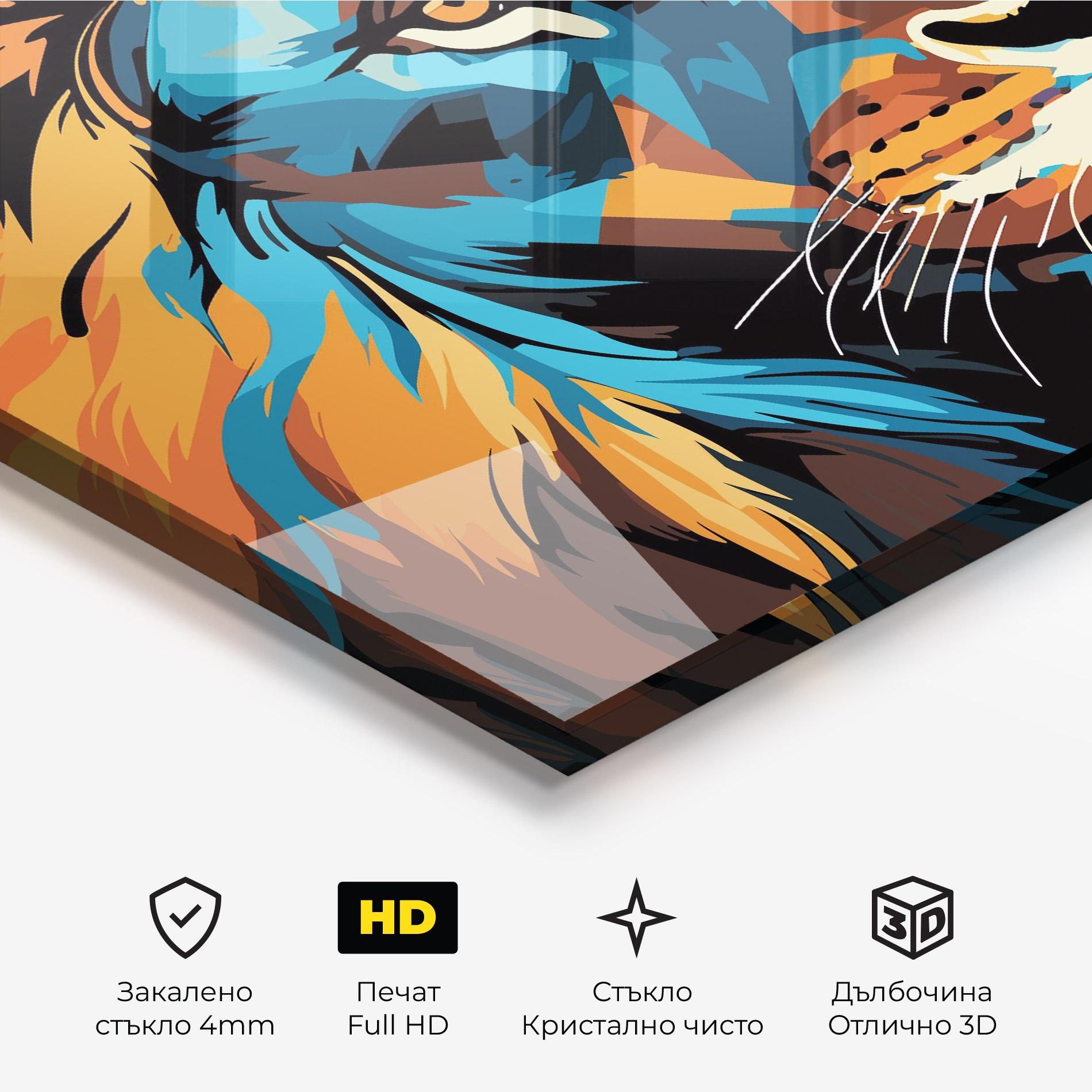 Стъклена картина Blue Yellow Lion mockup 3
