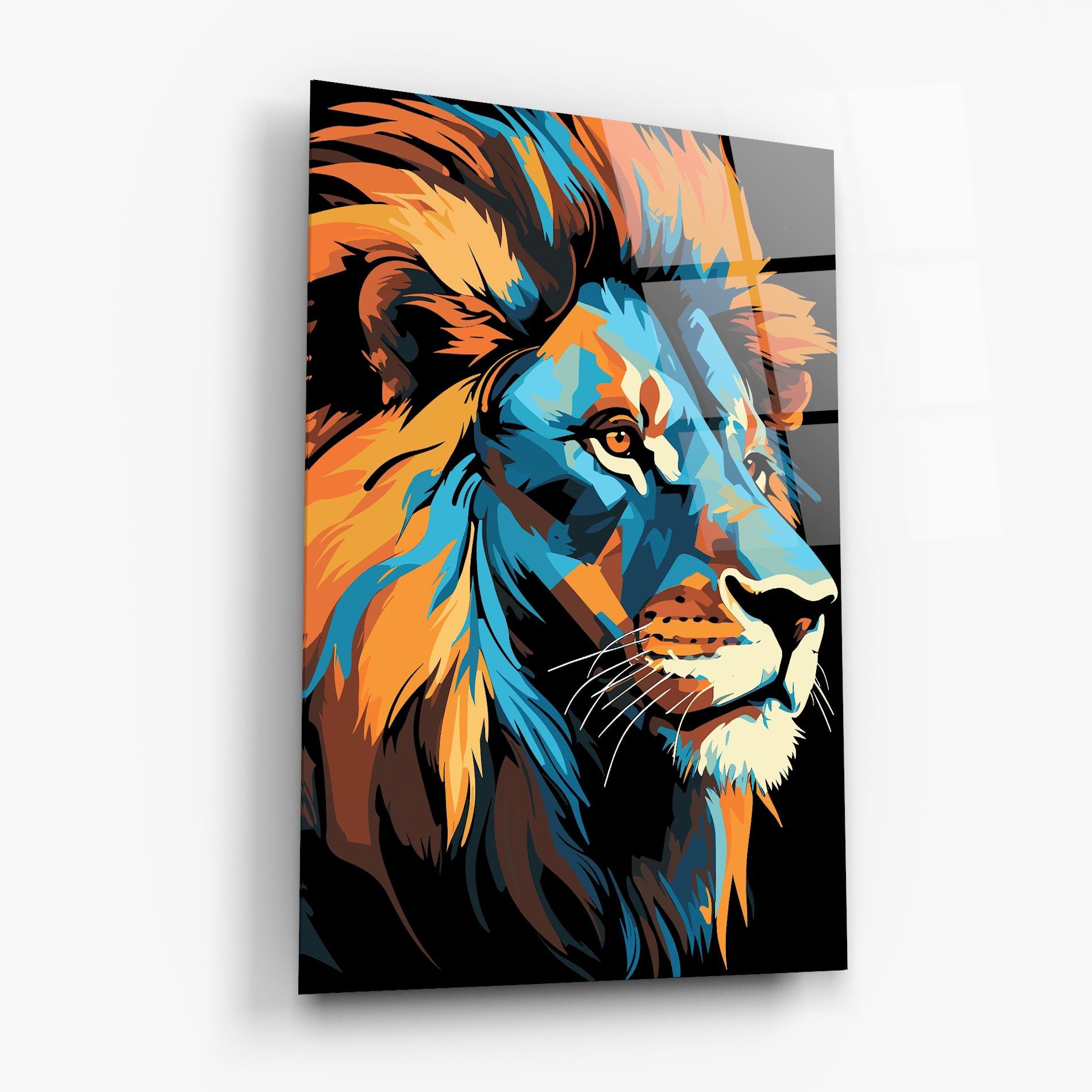 Стъклена картина Blue Yellow Lion mockup 6