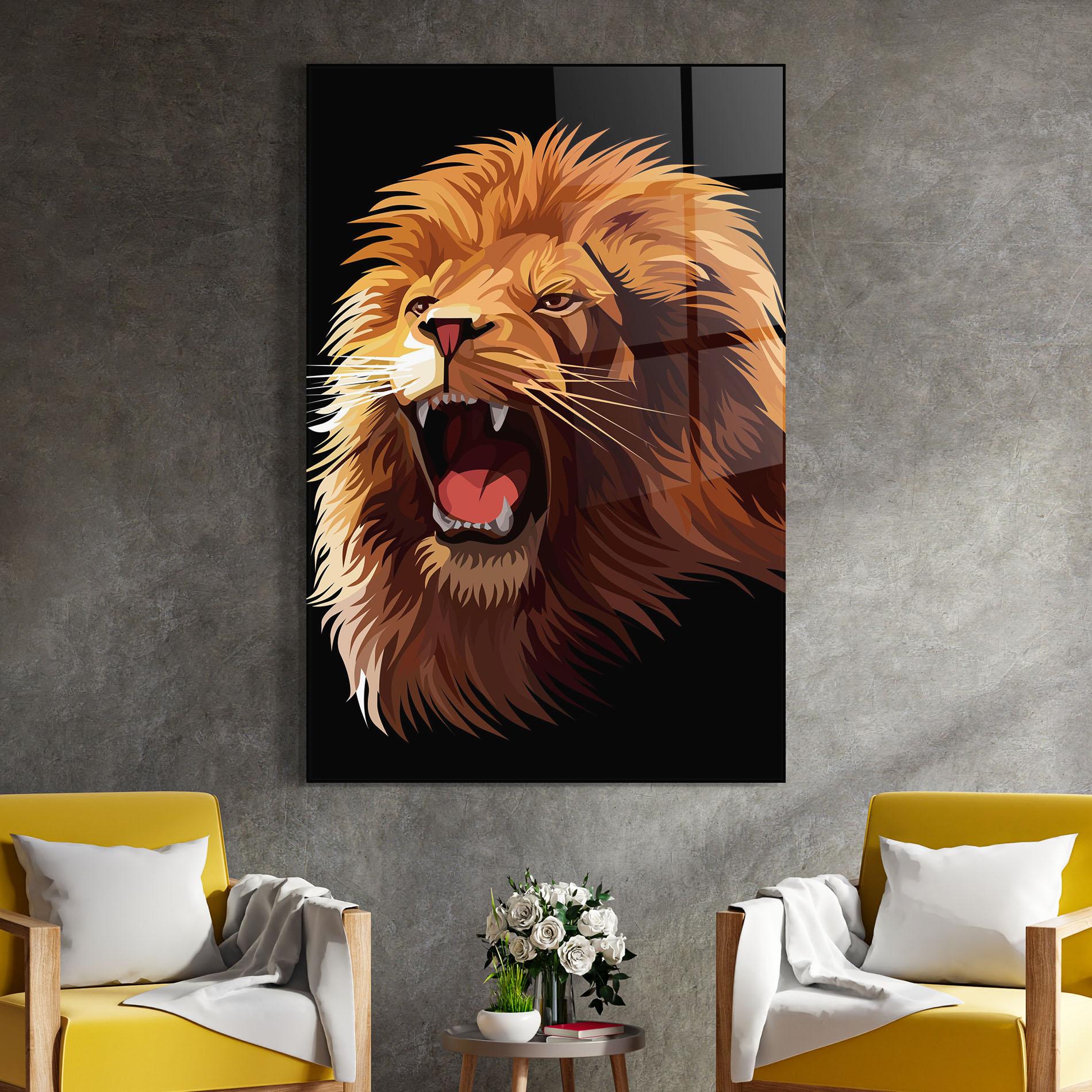 Стъклена картина Angry Lion Head mockup 4
