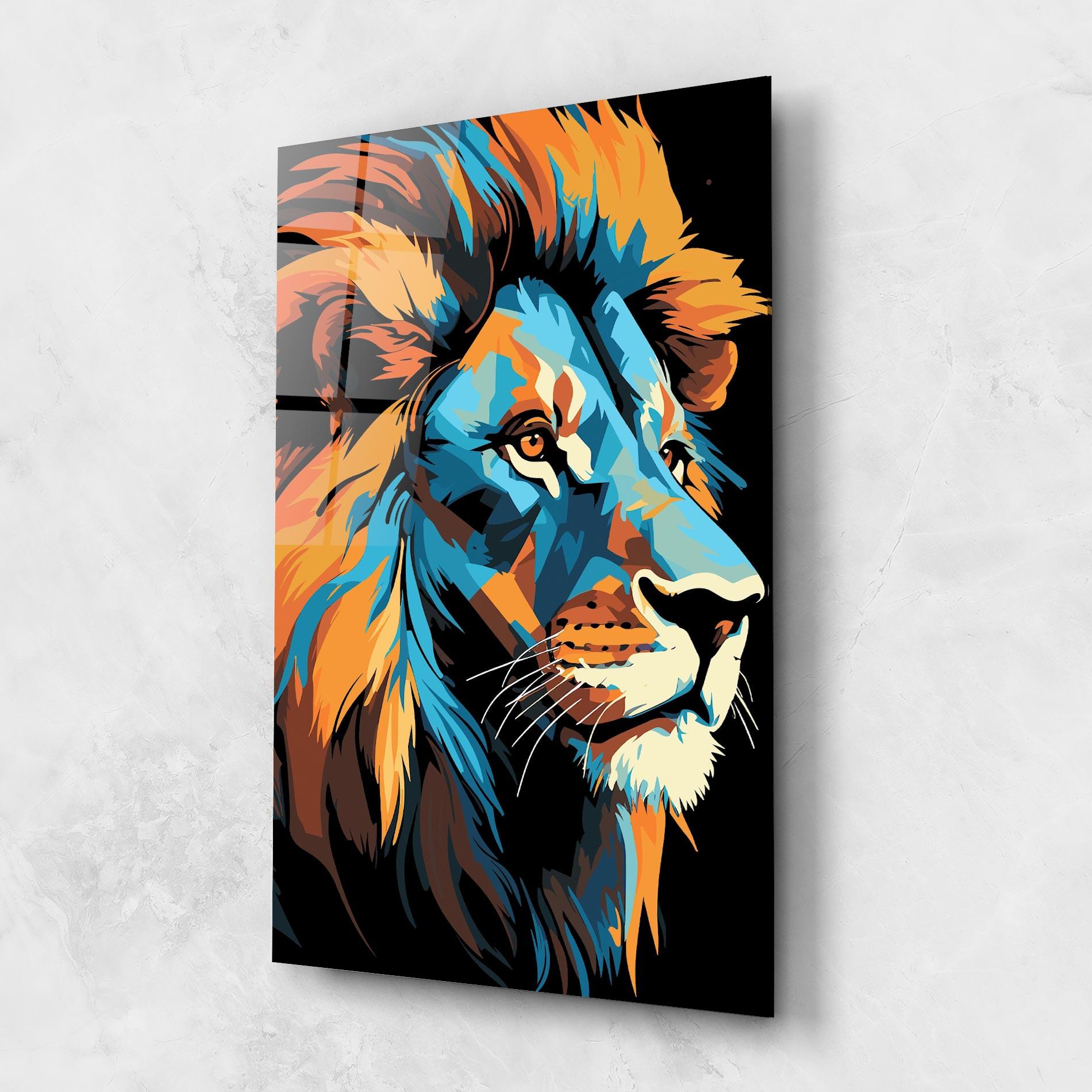 Стъклена картина Blue Yellow Lion mockup 1