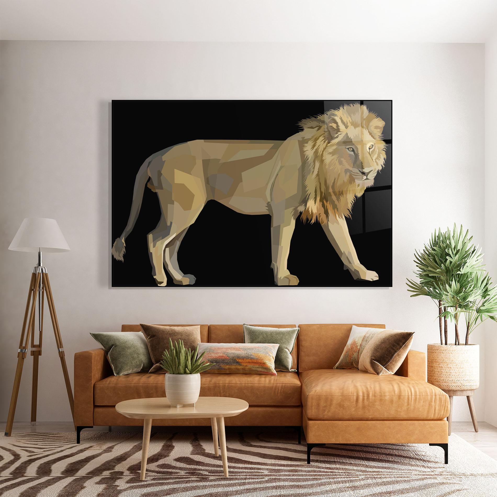 Стъклена картина Lion Art On Black mockup 7