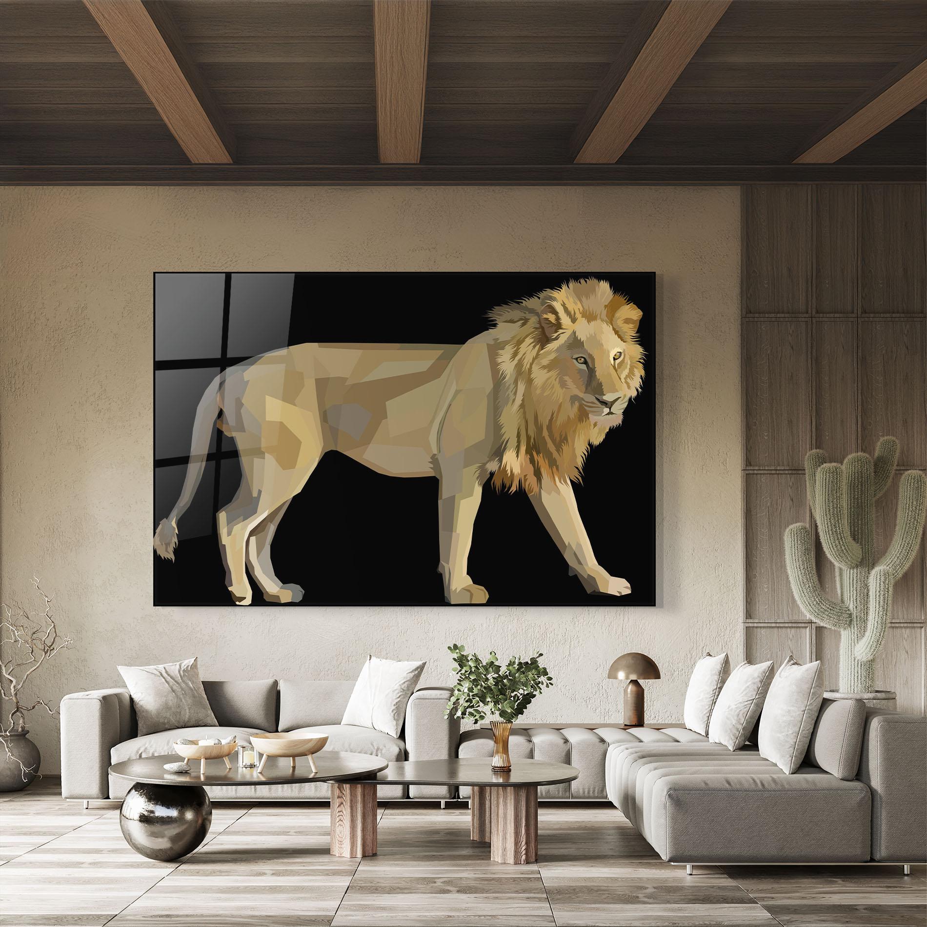 Стъклена картина Lion Art On Black mockup 8