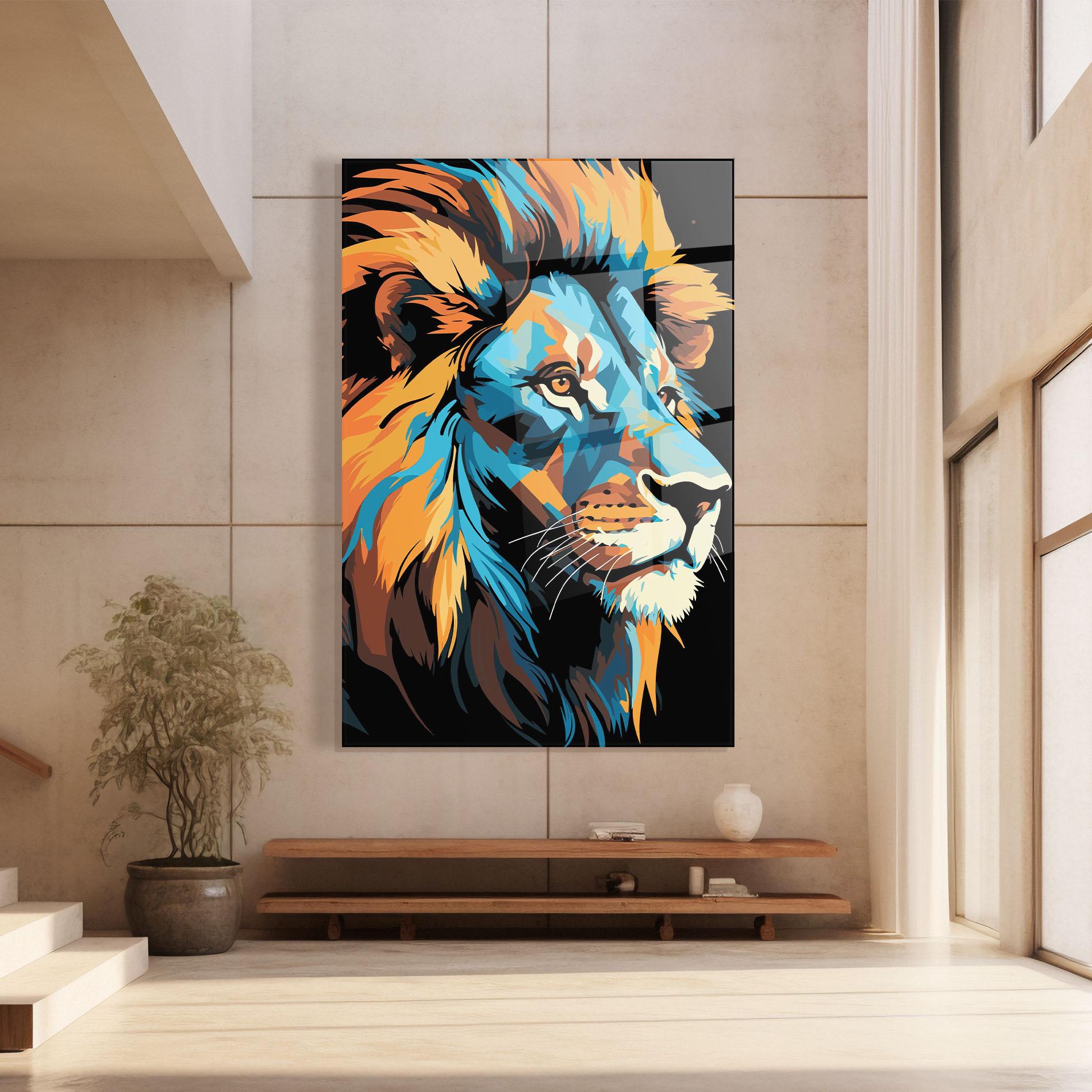 Стъклена картина Blue Yellow Lion mockup 8